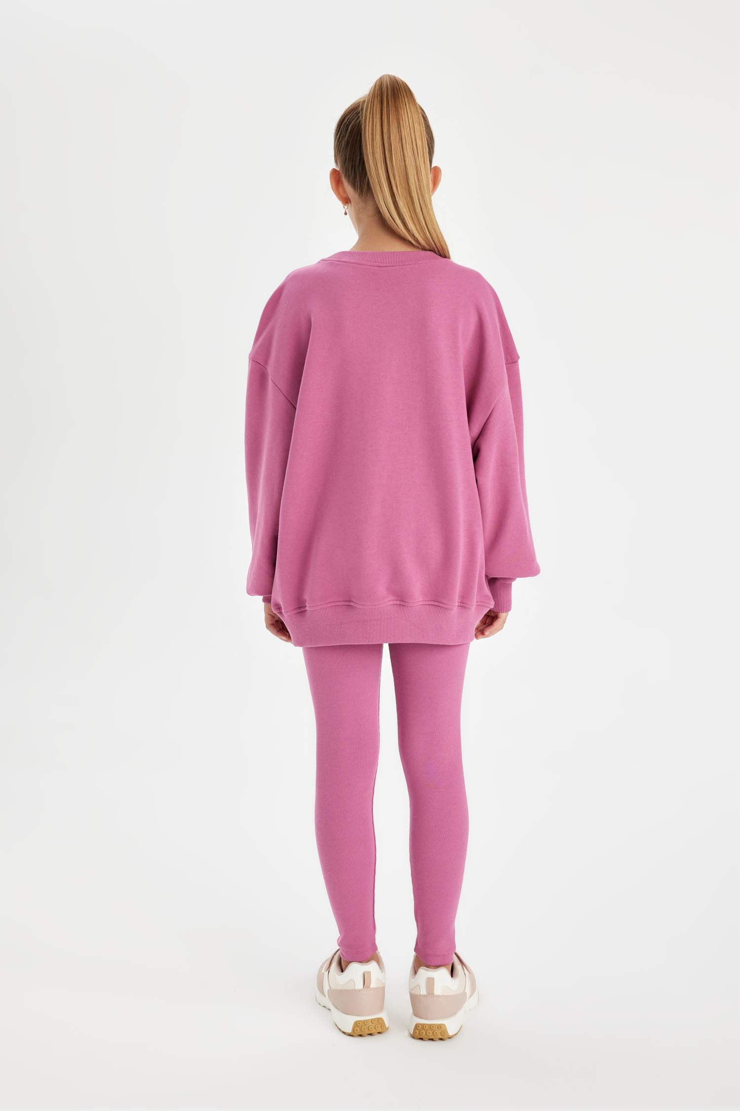 Kız Çocuk 2'li Takım Baskılı Sweatshirt Basic Düz Uzun Tayt