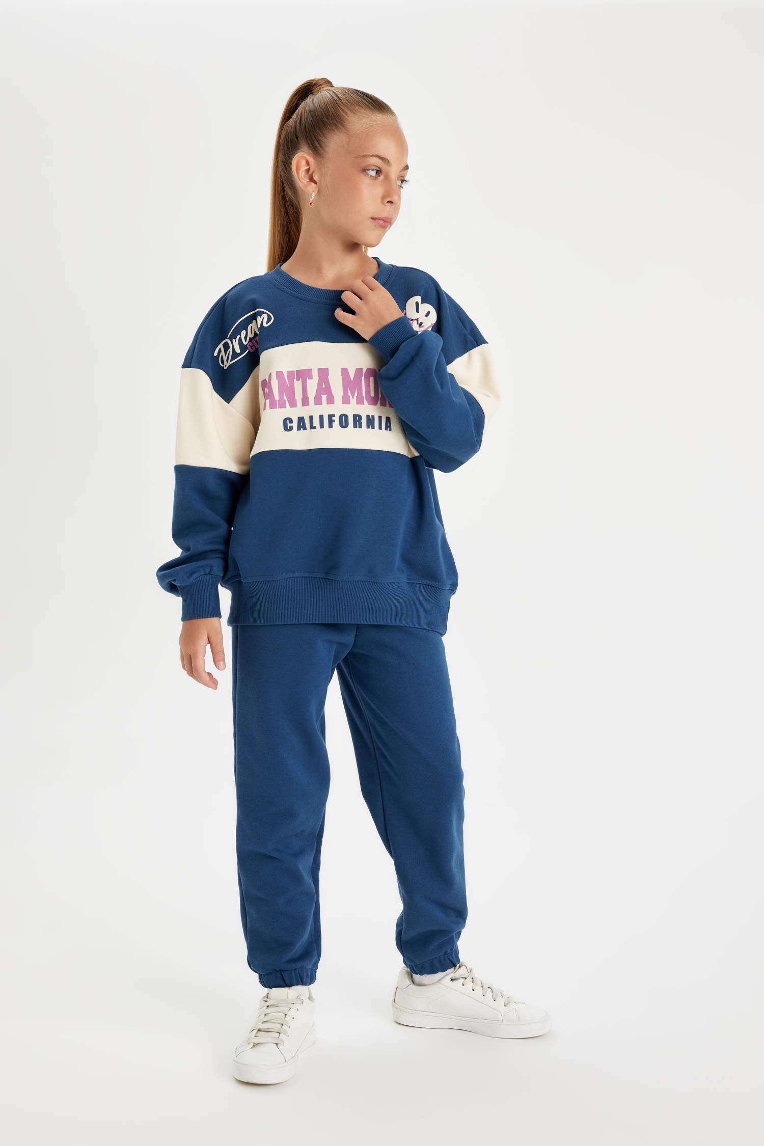 Kız Çocuk 2'li Takım Baskılı Sweatshirt Jogger Eşofman Altı