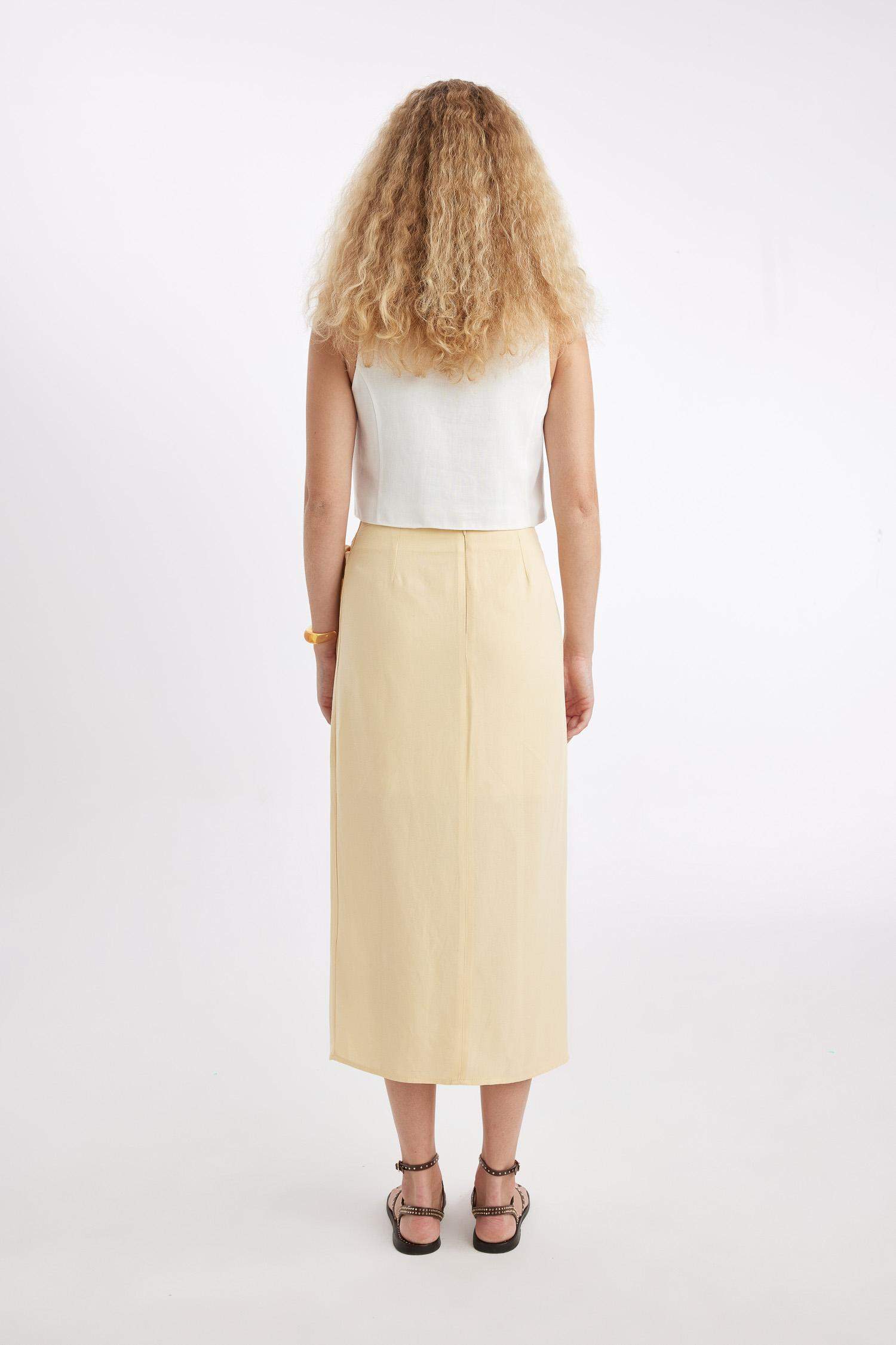 تنورة ميدي كتان بفتحة