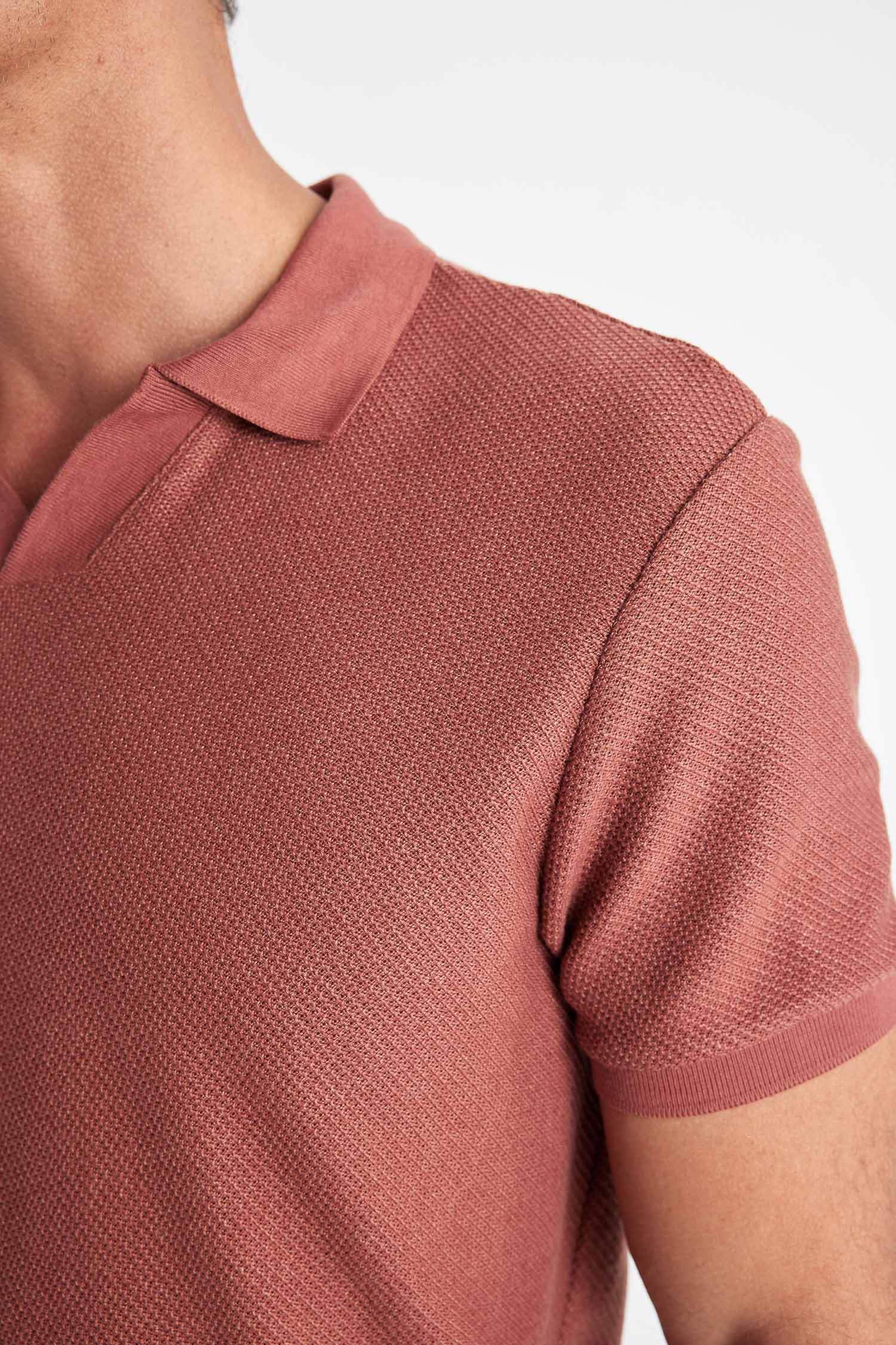 Regular Fit Short Sleeve Knit Look Polo T-Shirt