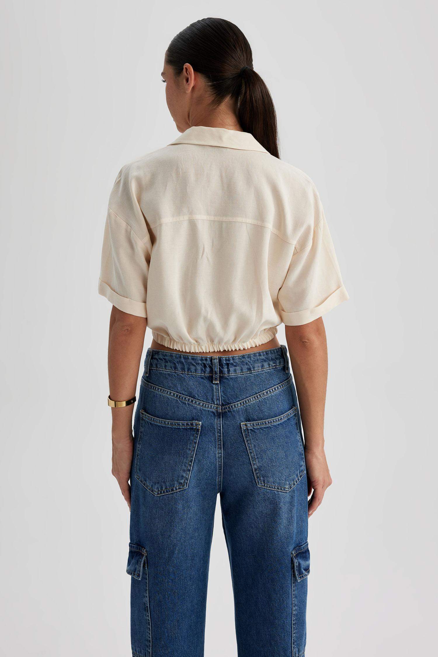 قميص نص ردن بقصة عادية من مزيج الكتان