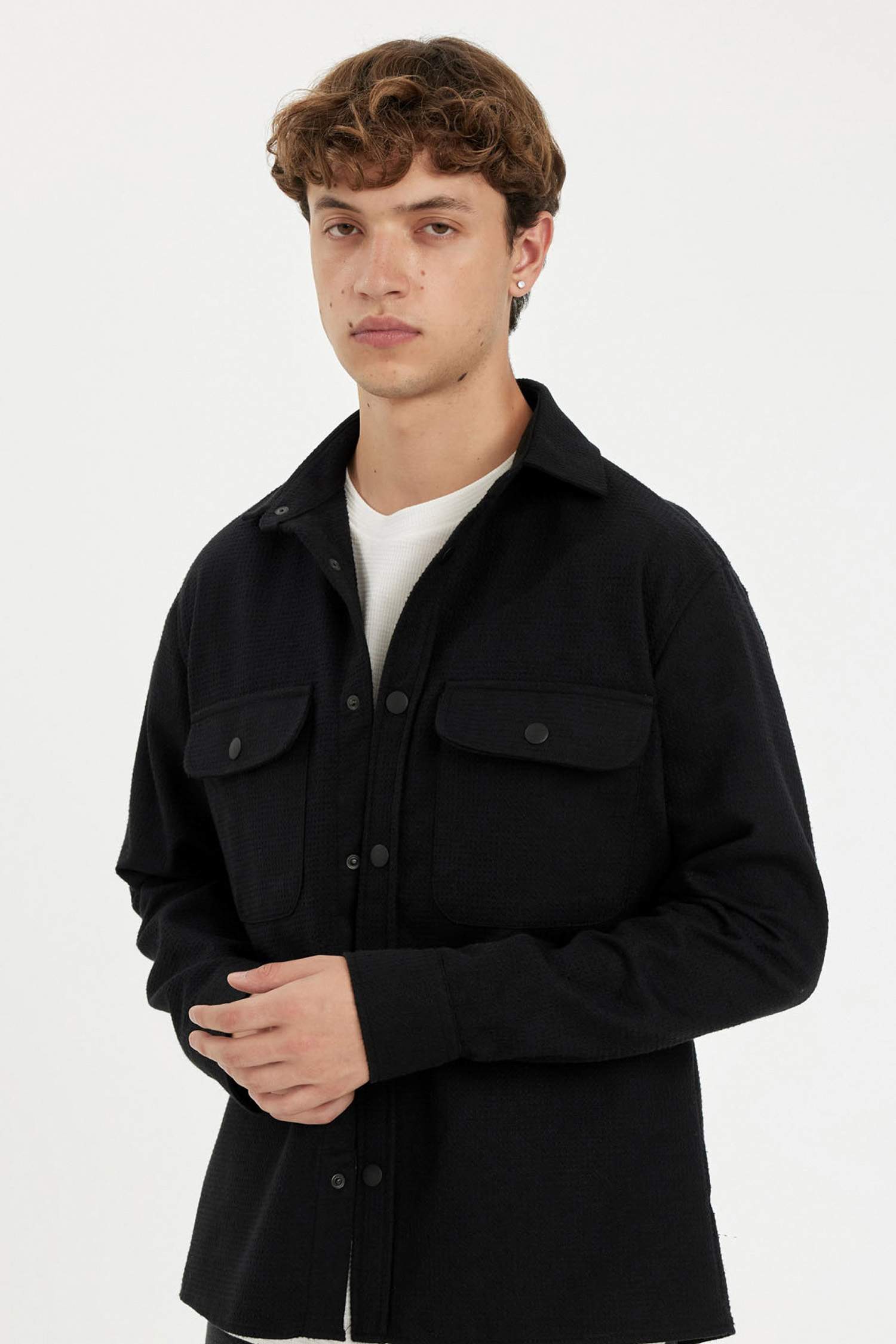 قميص قطن قصة مريحة كم طويل