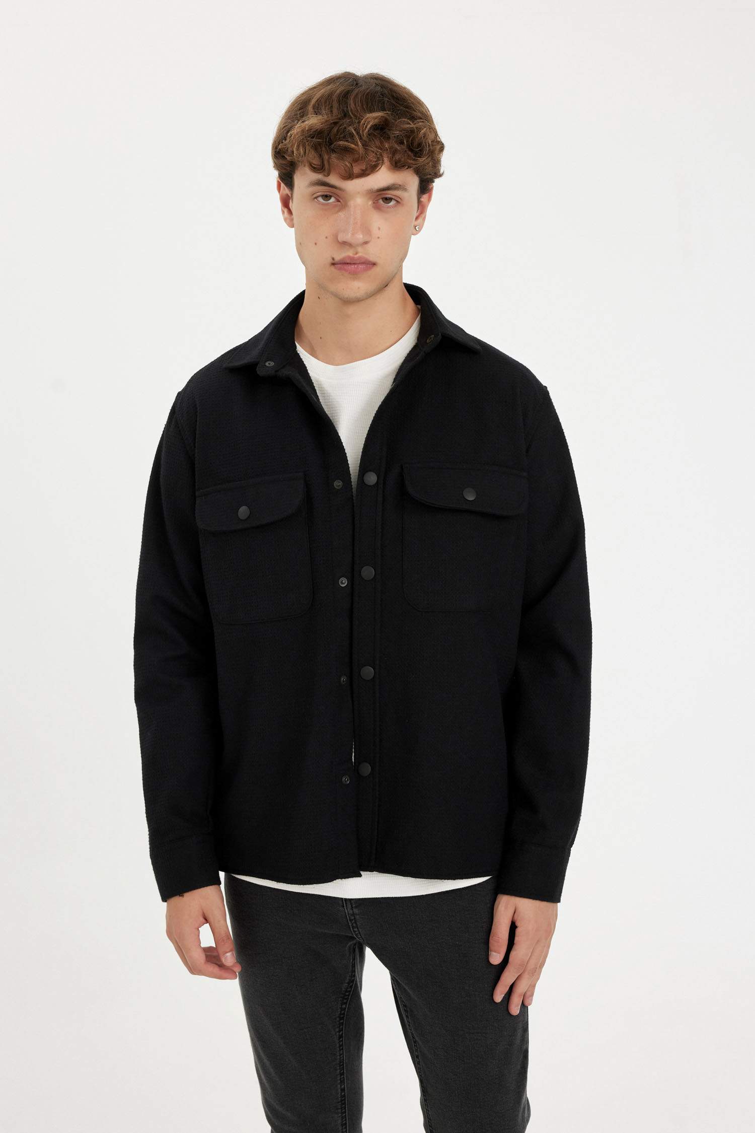 قميص قطن قصة مريحة كم طويل