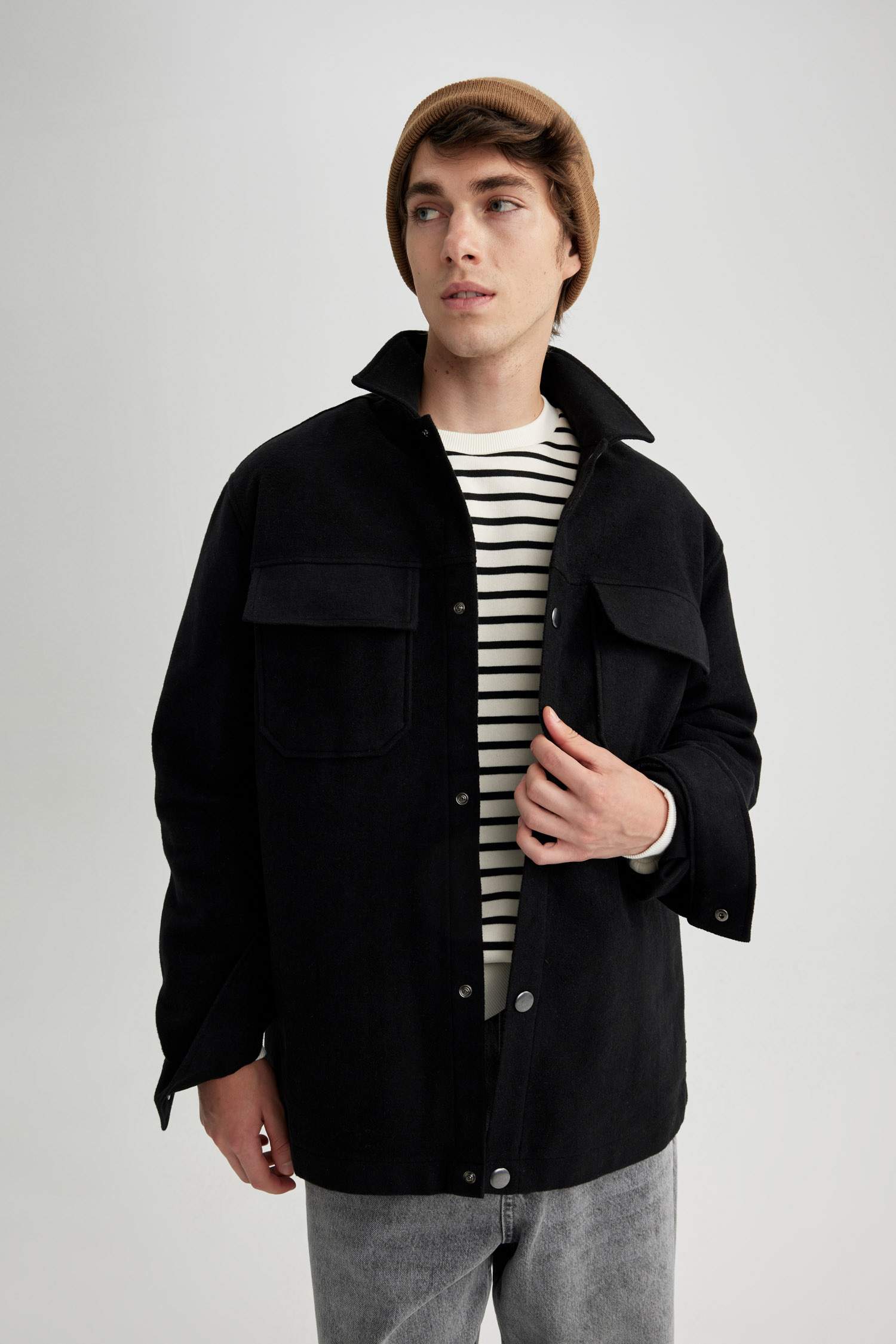 Black Man Relax Fit Woodcutter Overshirt 2934157 | DeFacto