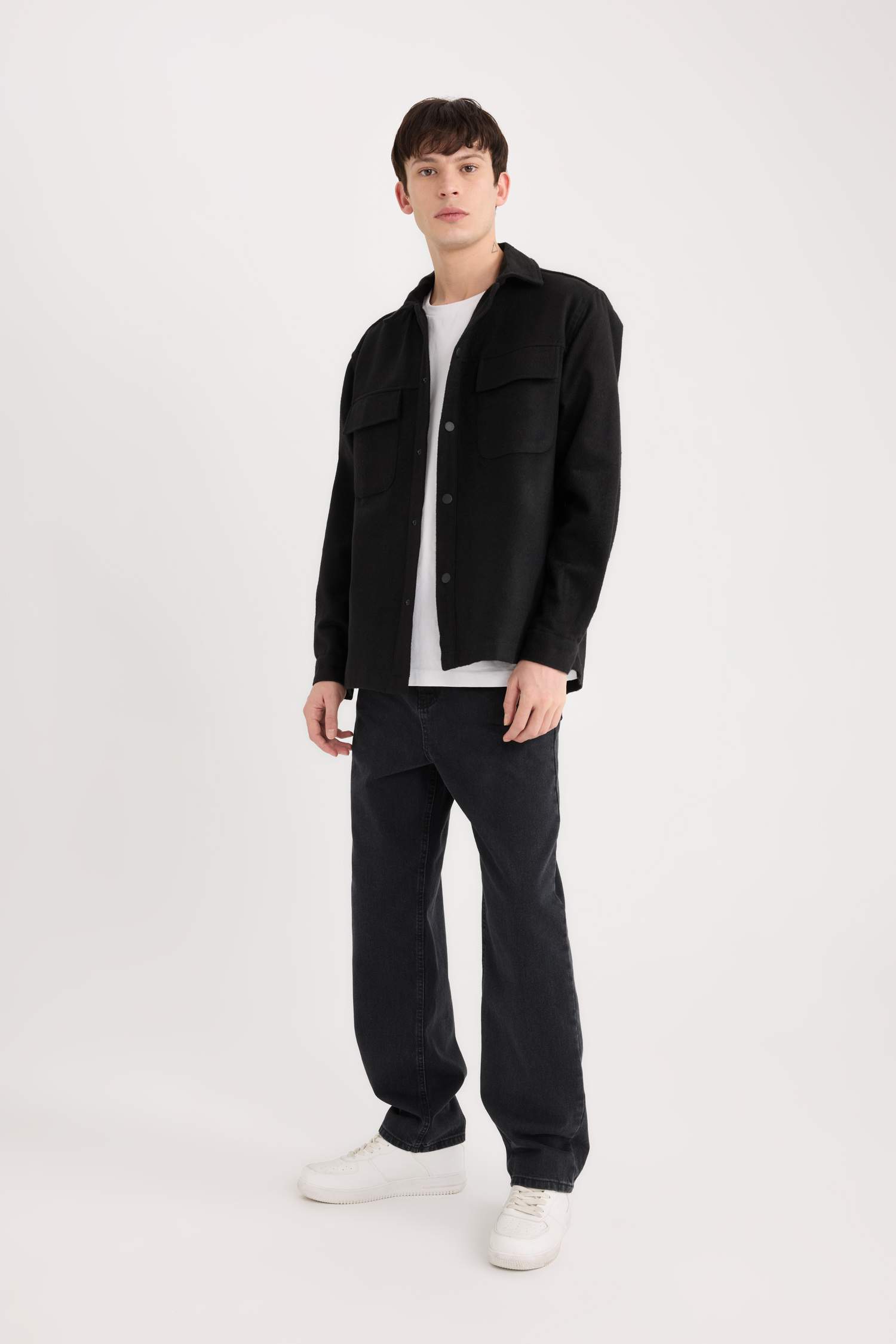 Relax Fit Oduncu Basic Düz Uzun Kollu Gömlek Ceket