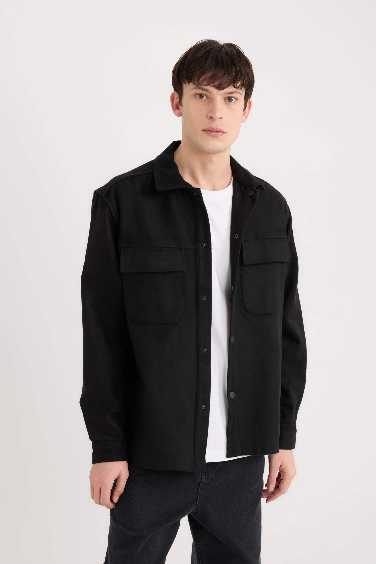 Relax Fit Oduncu Basic Düz Uzun Kollu Gömlek Ceket