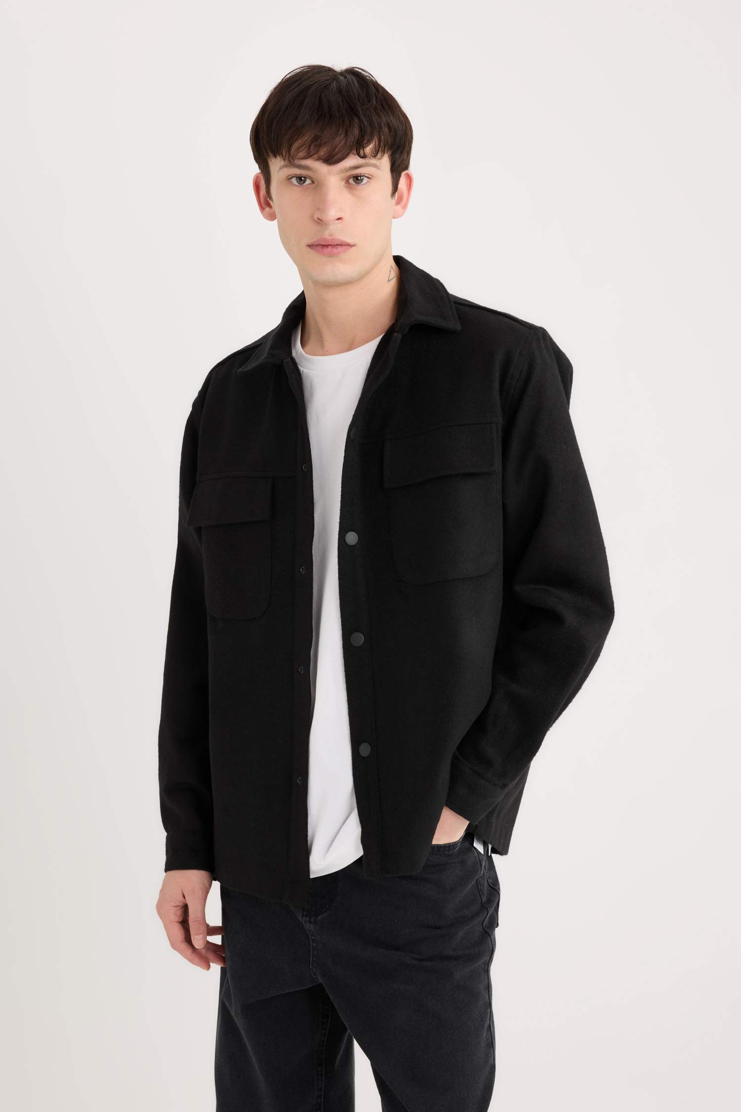 Relax Fit Oduncu Basic Düz Uzun Kollu Gömlek Ceket