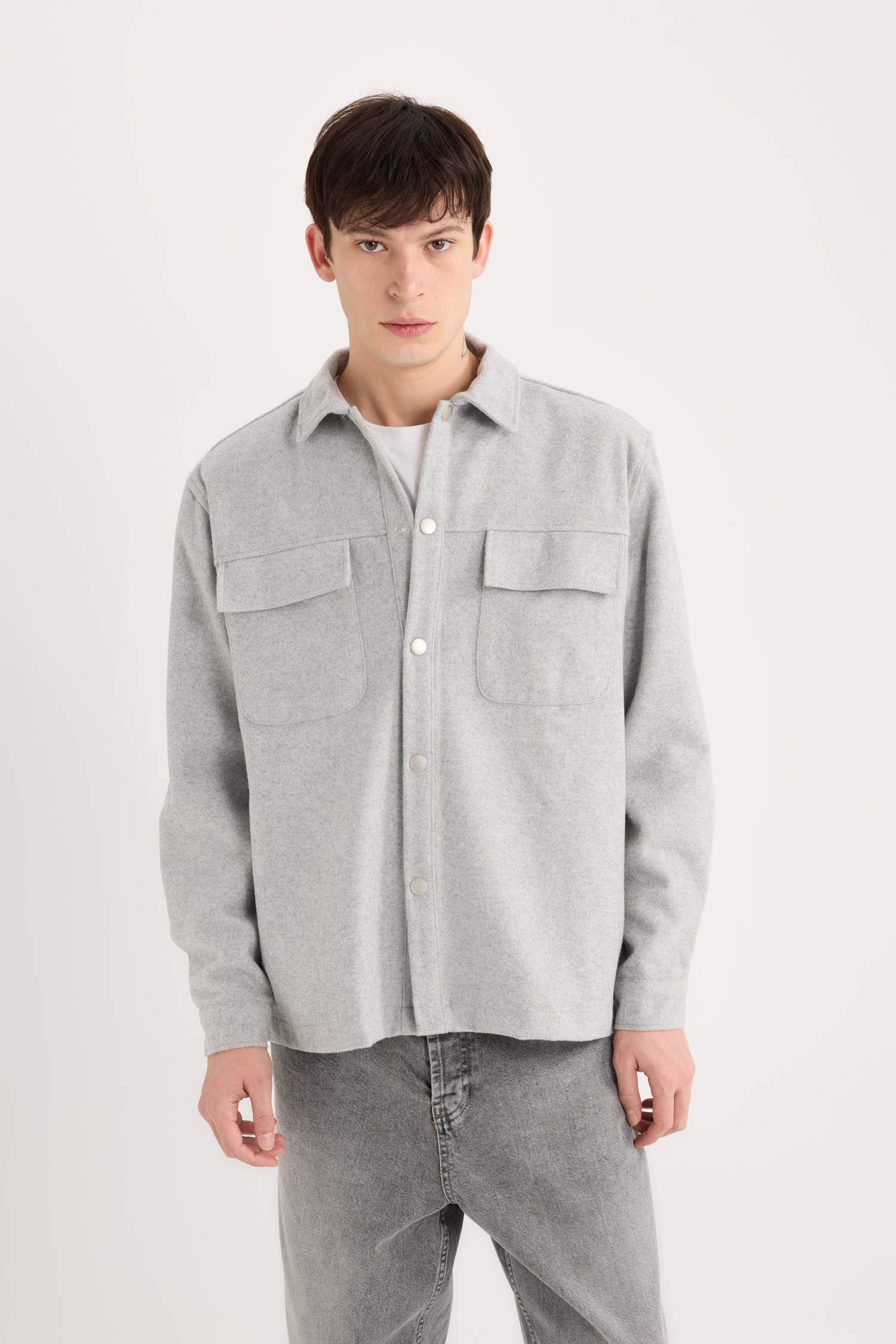 Relax Fit Oduncu Basic Düz Uzun Kollu Gömlek Ceket