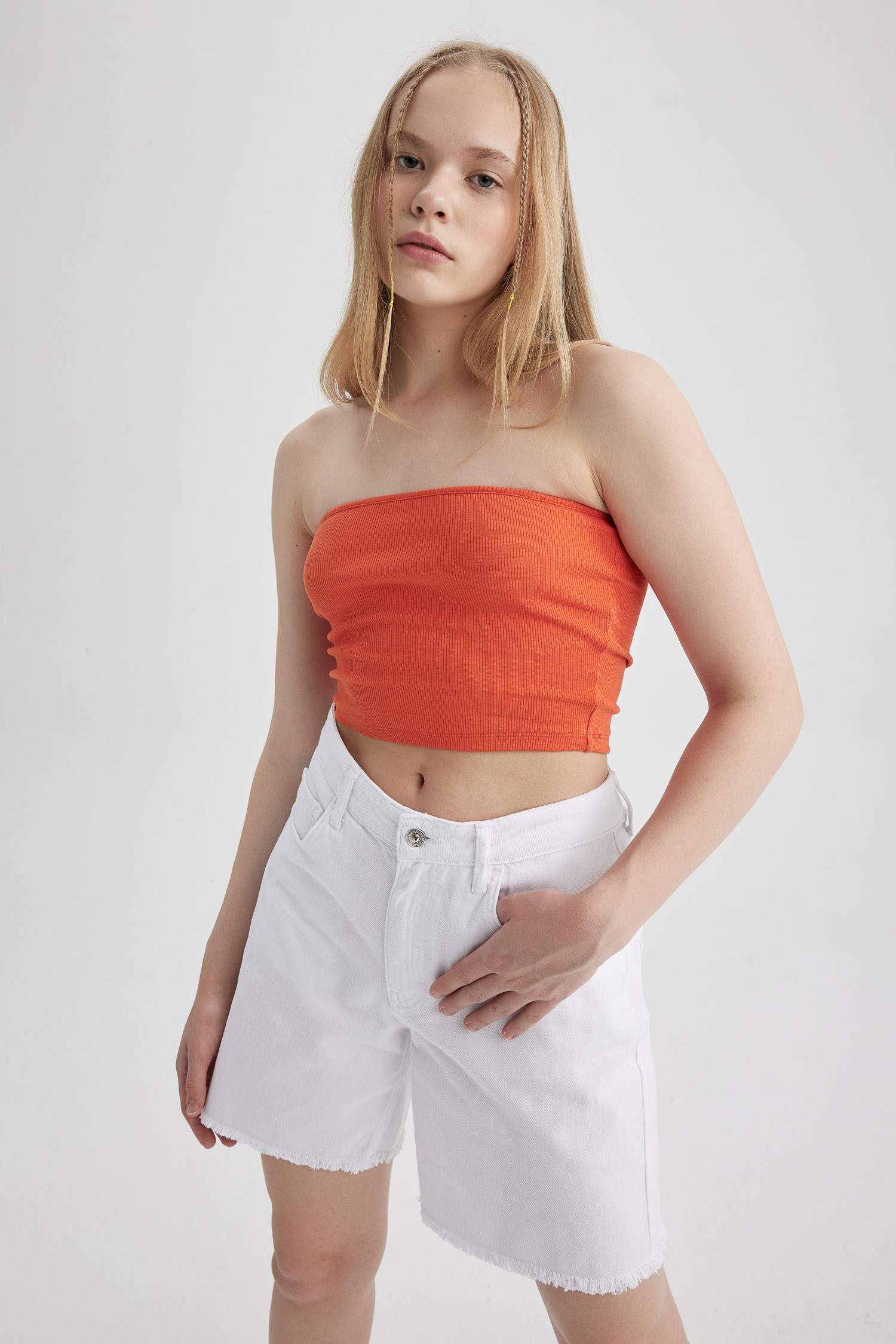 Orange WOMAN Strapless Corded Camisole Undershirt 2823076 DeFacto