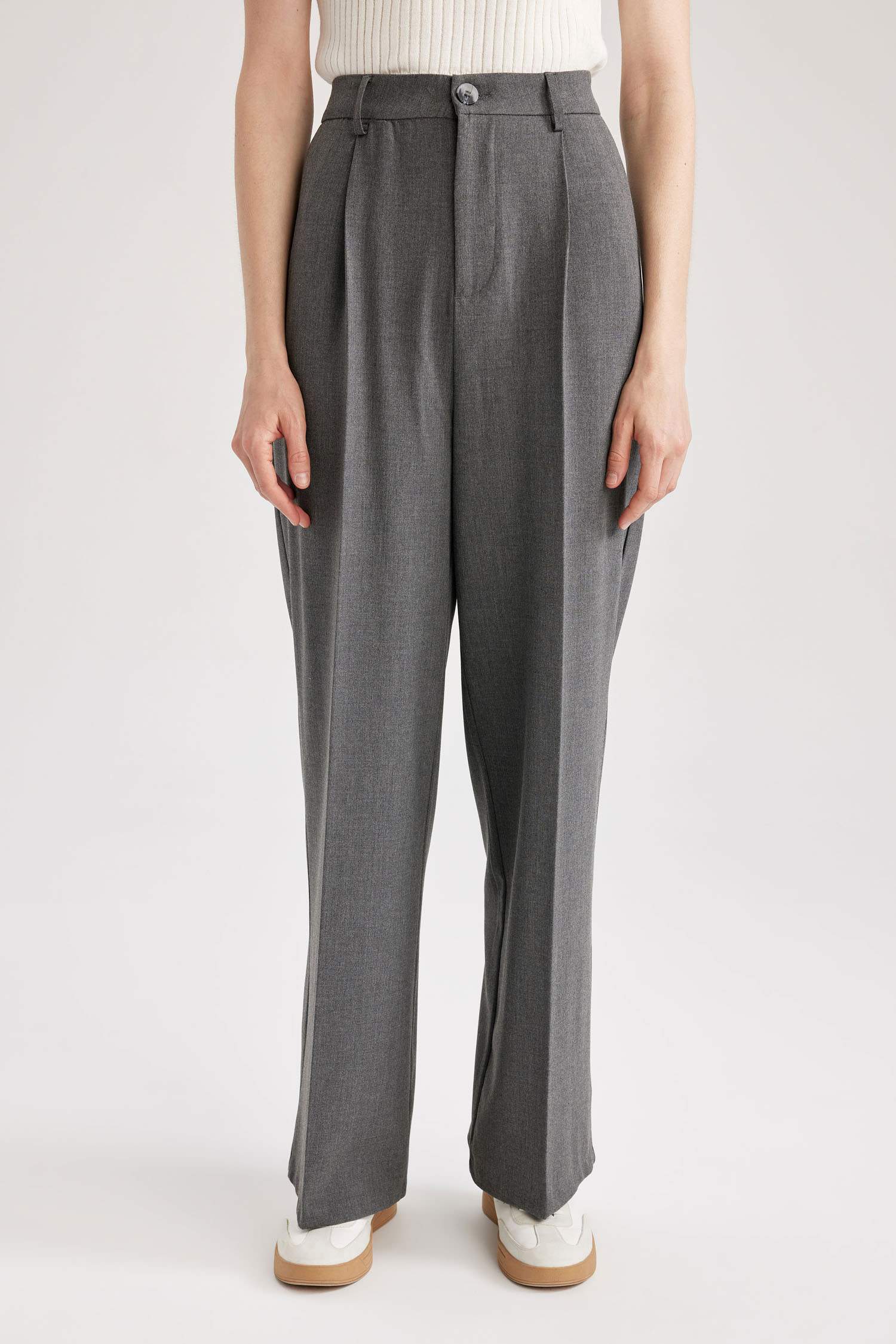 Pinstripe Bağcıklı Geniş Paça Pantolon
