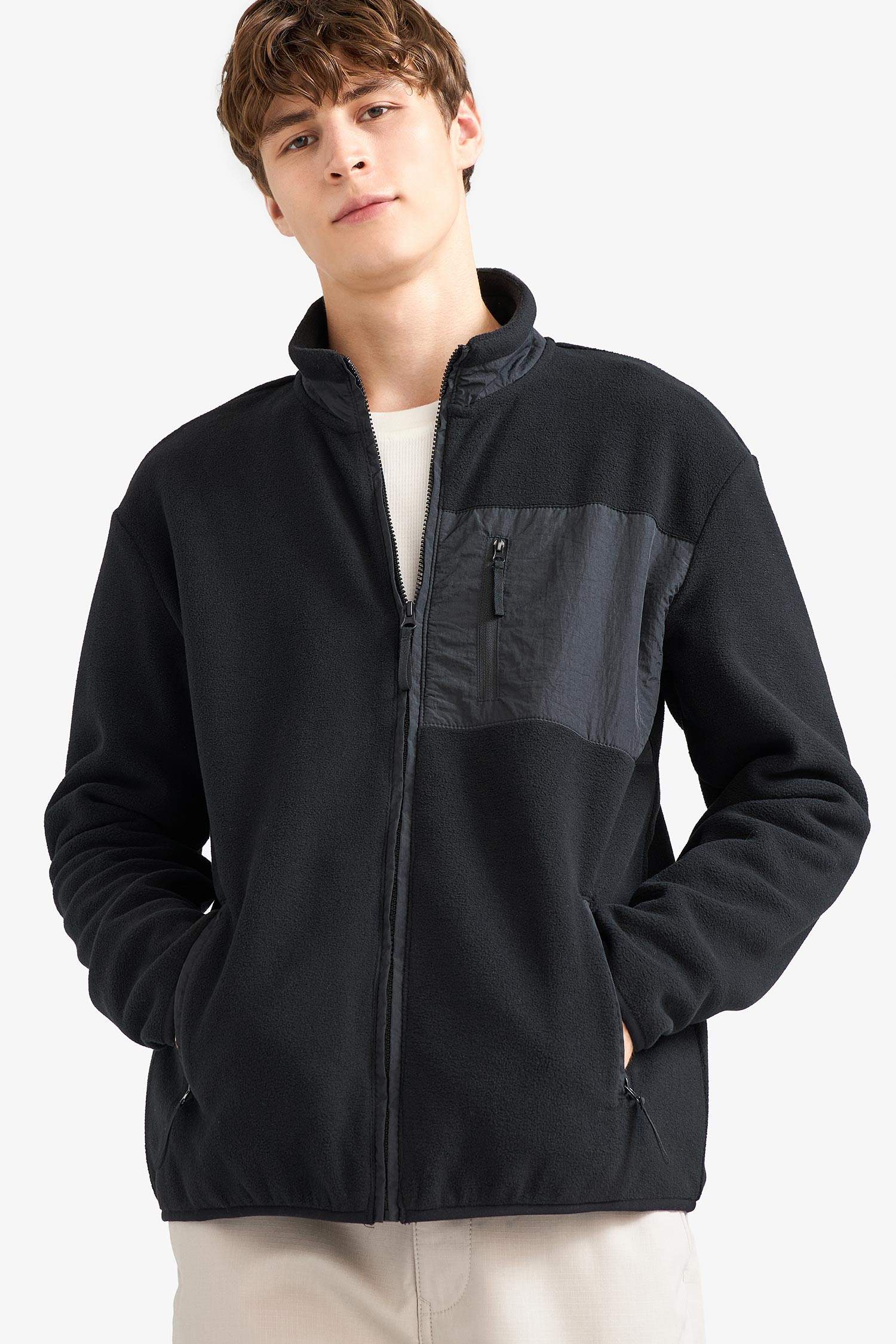 Regular Fit Dik Yaka Fermuarlı Polar Hırka