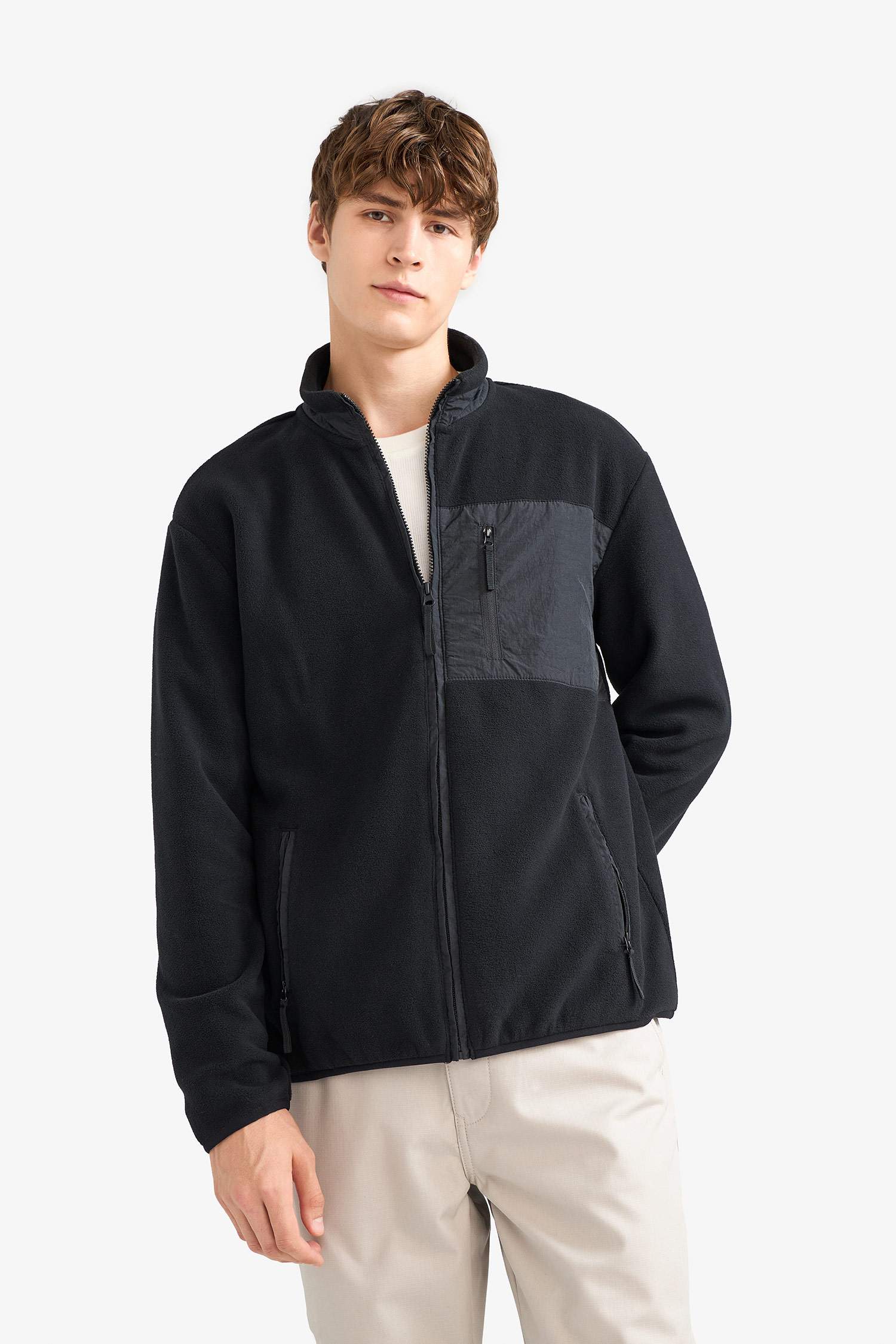 Regular Fit Dik Yaka Fermuarlı Polar Hırka