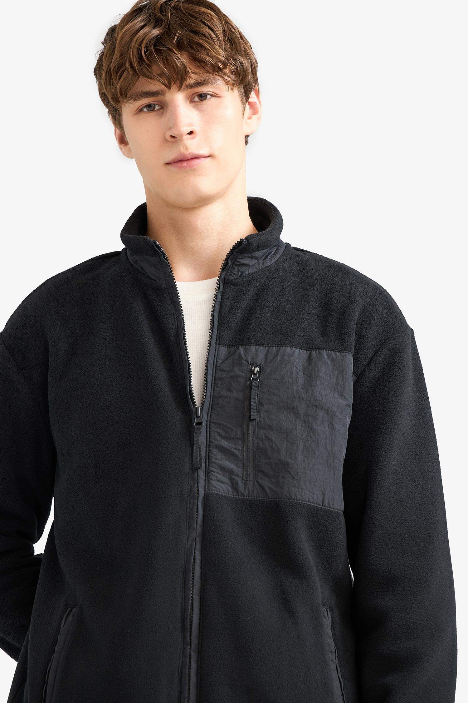 Regular Fit Dik Yaka Fermuarlı Polar Hırka