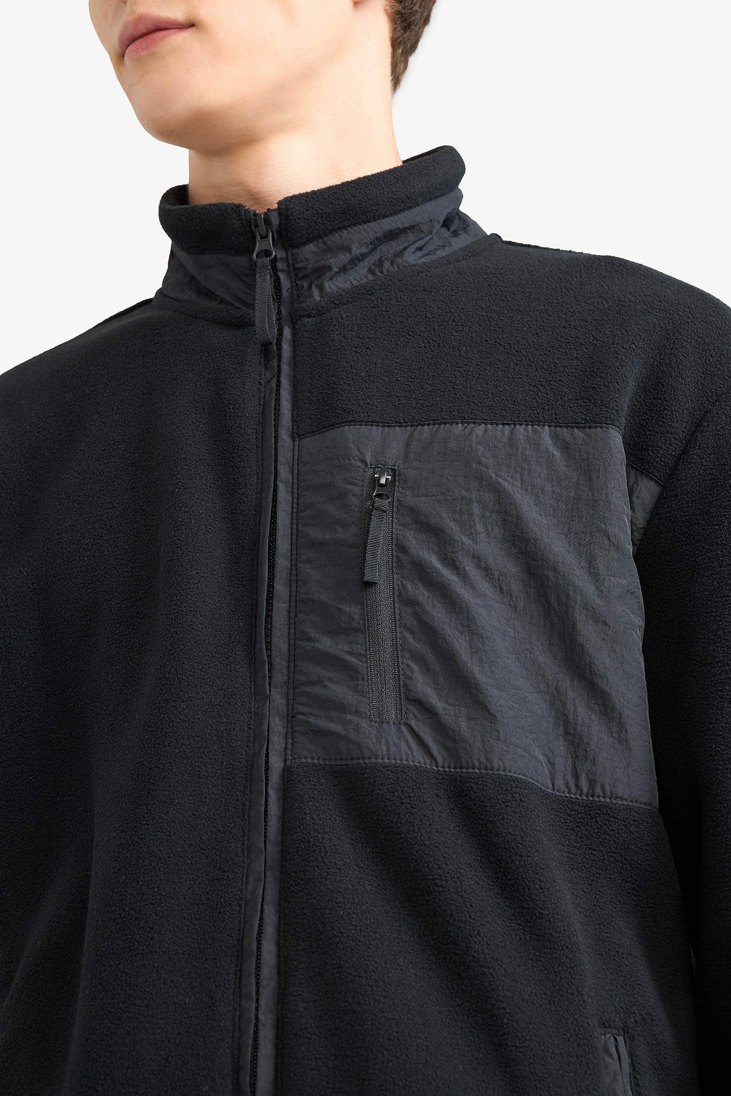 Regular Fit Dik Yaka Fermuarlı Polar Hırka