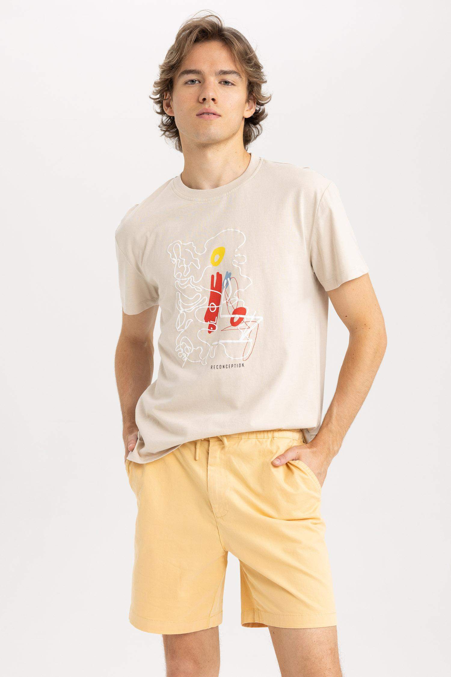 تي شيرت جيرسي قصة عادية بياقة مستديرة