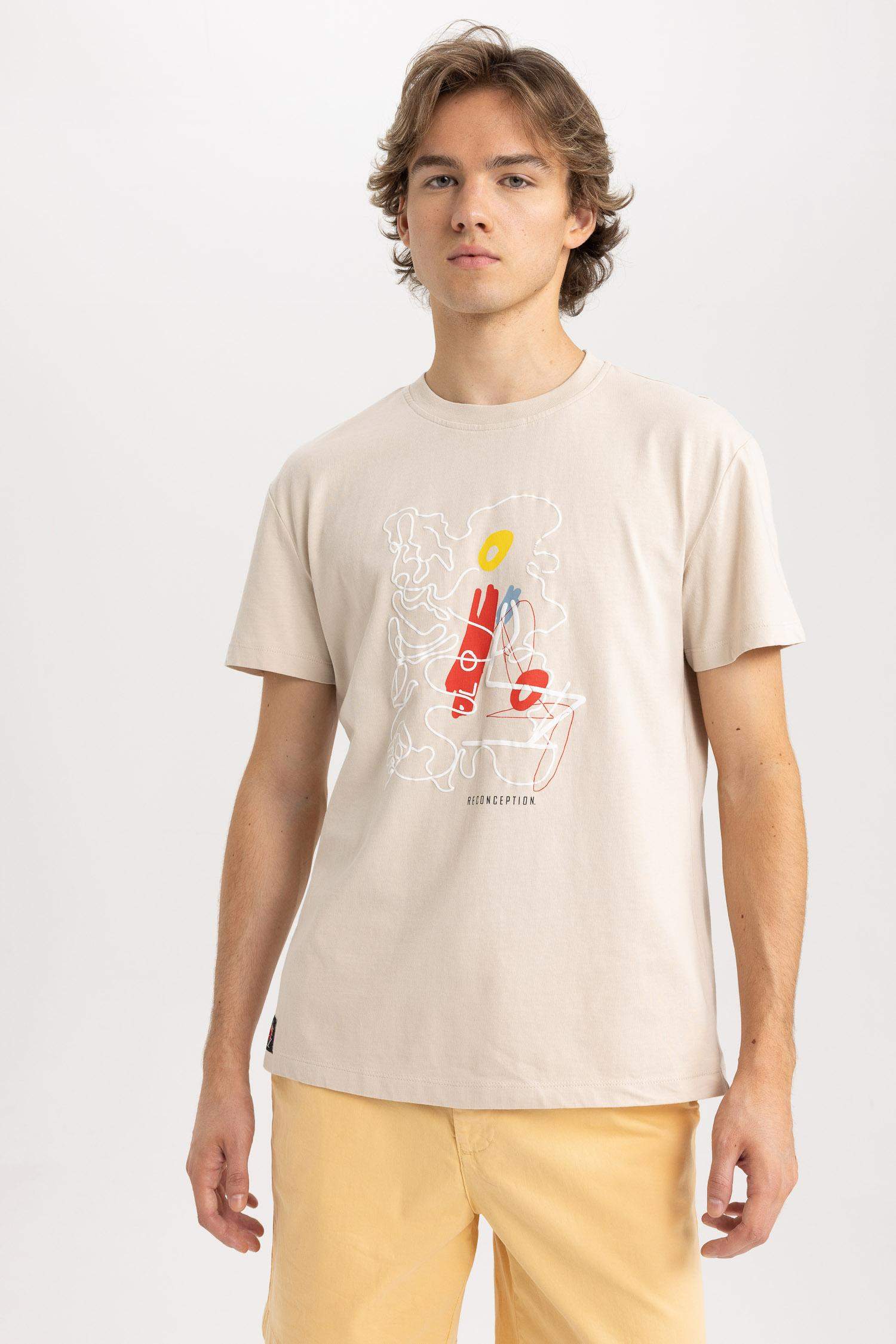 تي شيرت جيرسي قصة عادية بياقة مستديرة