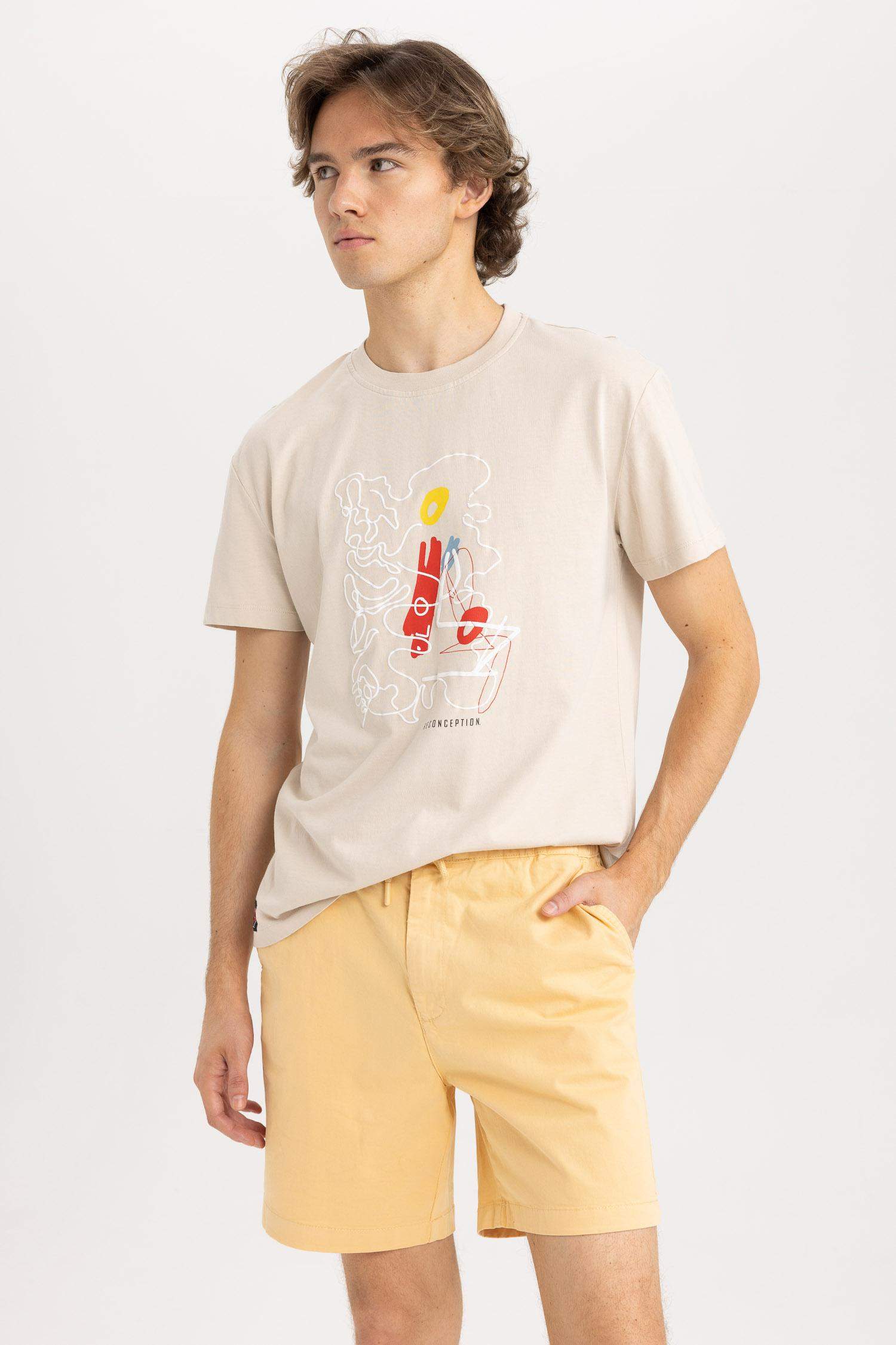 تي شيرت جيرسي قصة عادية بياقة مستديرة