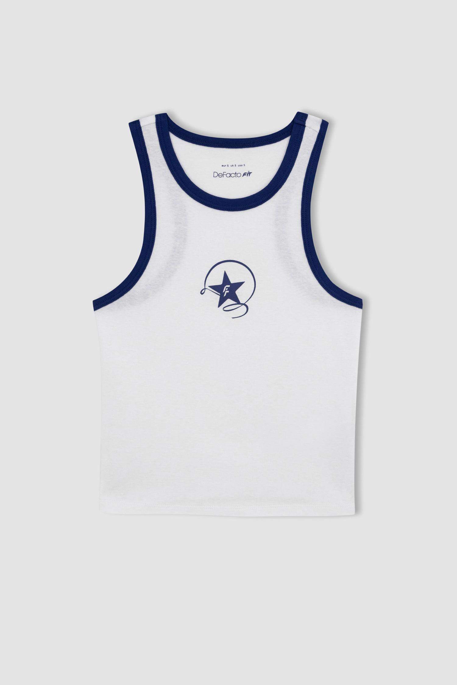 Defacto Fit Printed Ribana Cotton Sports Crop Top