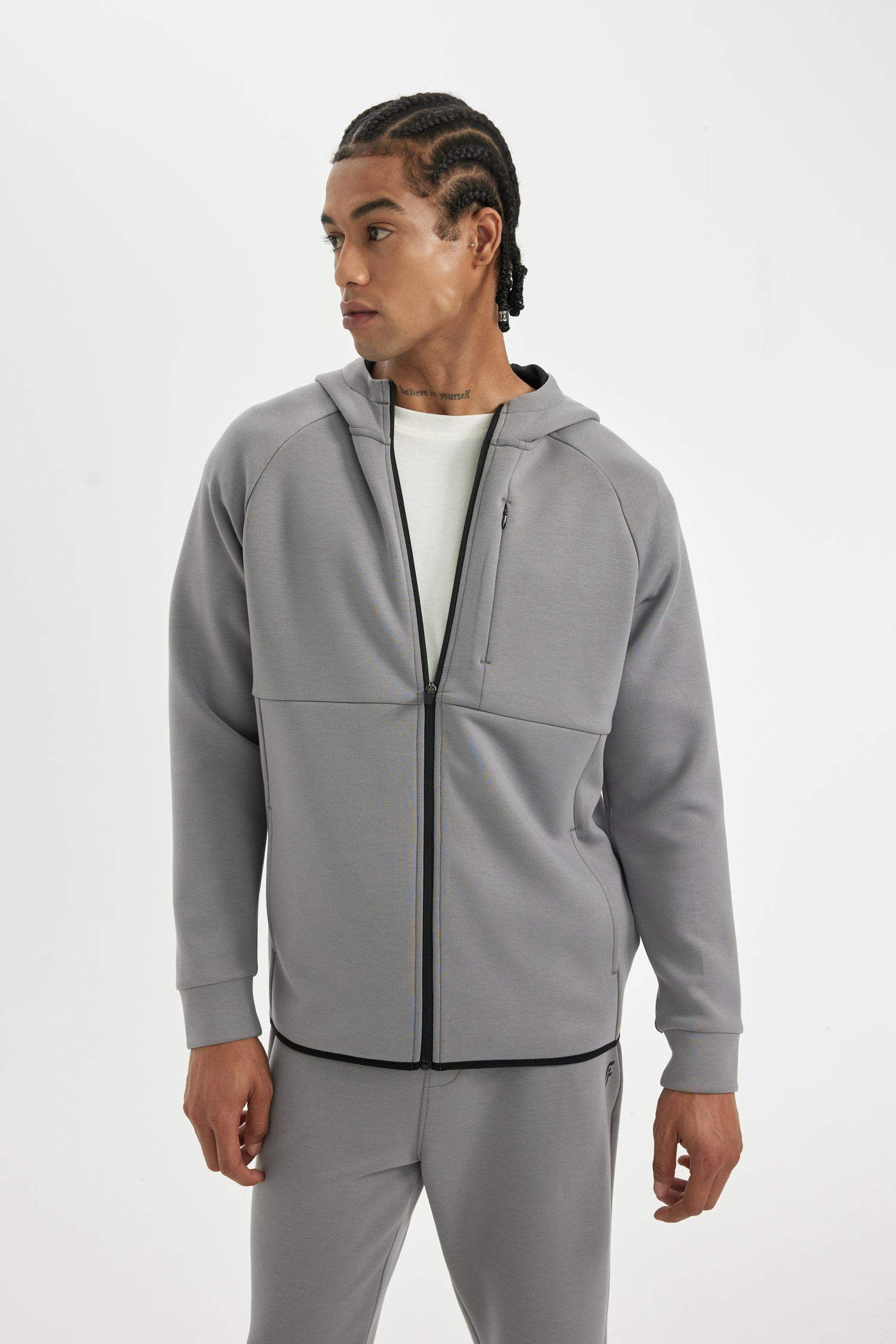 DeFactoFit Slim Fit Zippered Scuba Fabric Cardigan