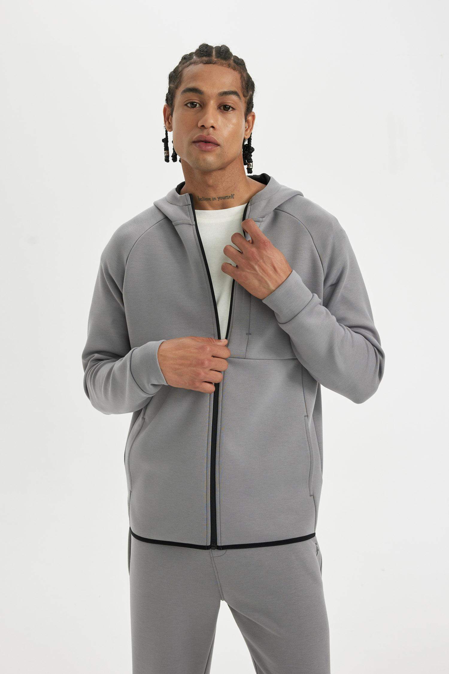 DeFactoFit Slim Fit Zippered Scuba Fabric Cardigan