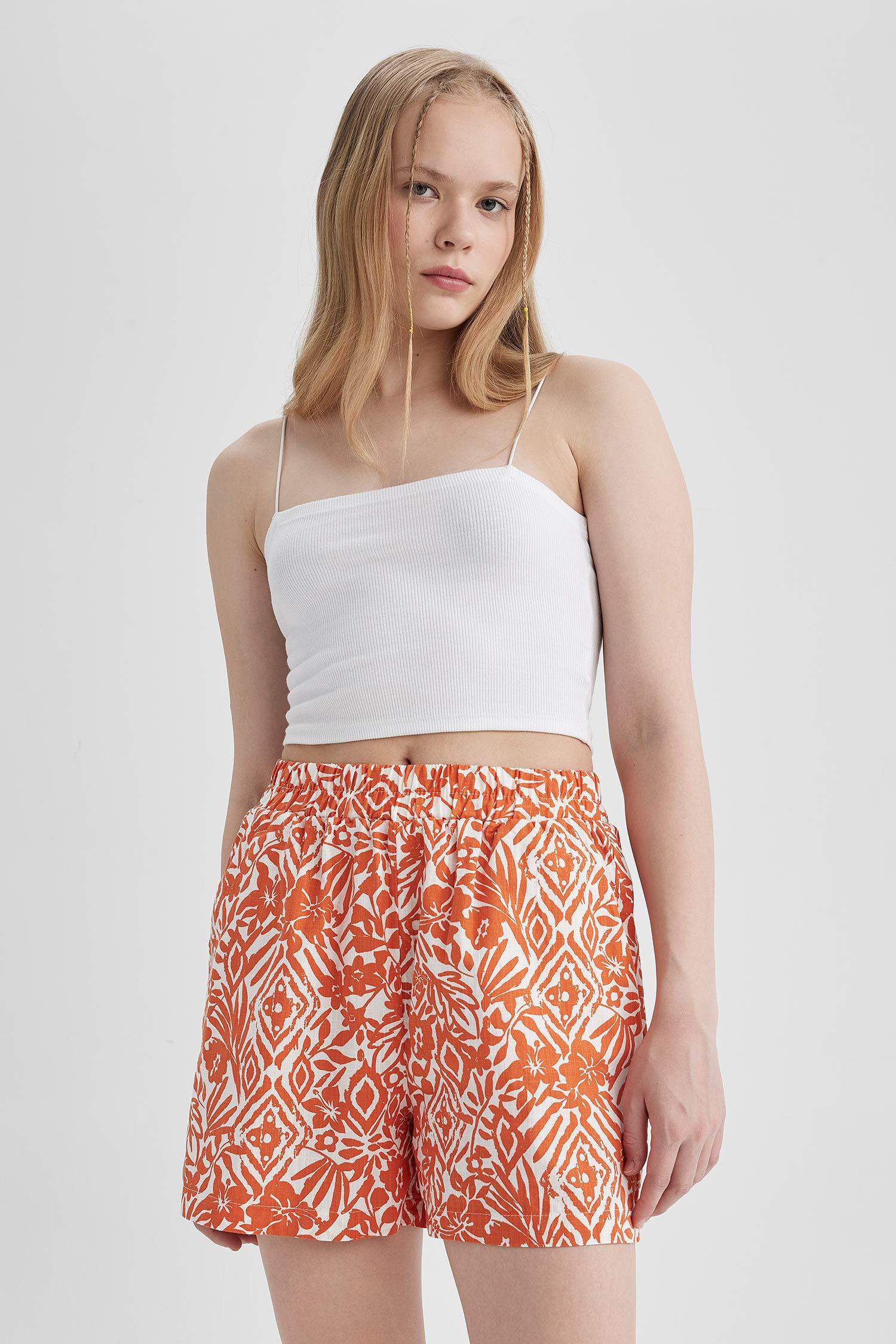 Regular Fit Floral High Waist Shorts