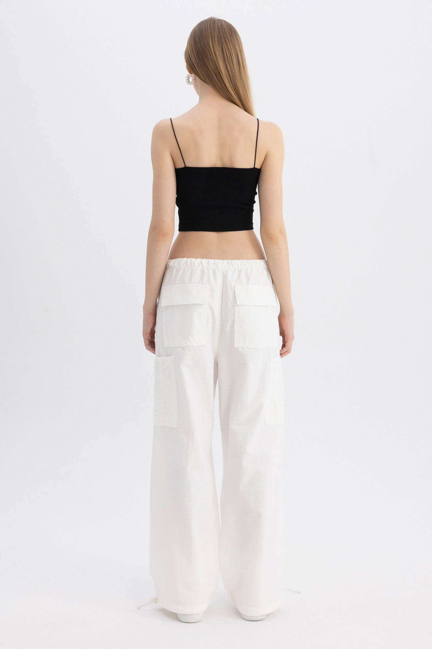 Coool Paraşüt Gabardin Pantolon Beli Bağcıklı Cepli Geniş Bol Paça