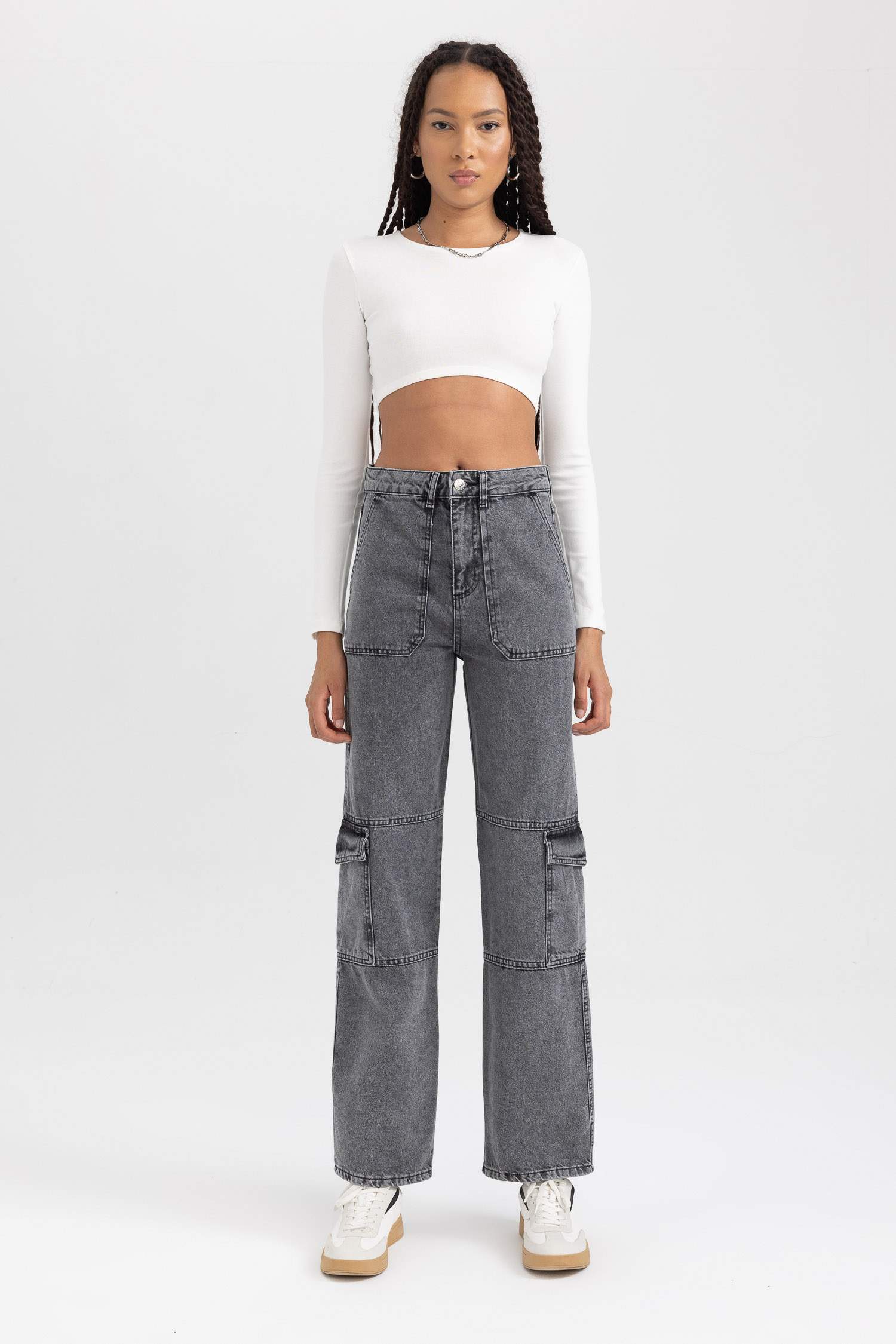 بنطلون جينز قطن وايد ليج