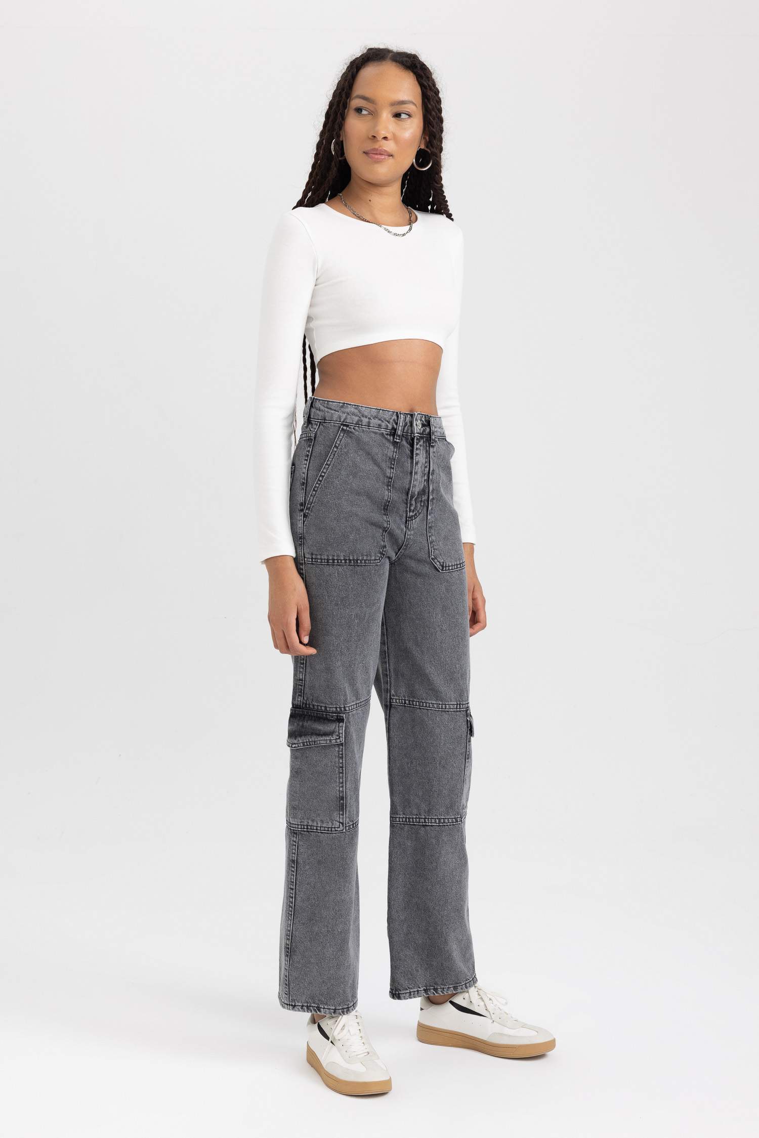 بنطلون جينز قطن وايد ليج