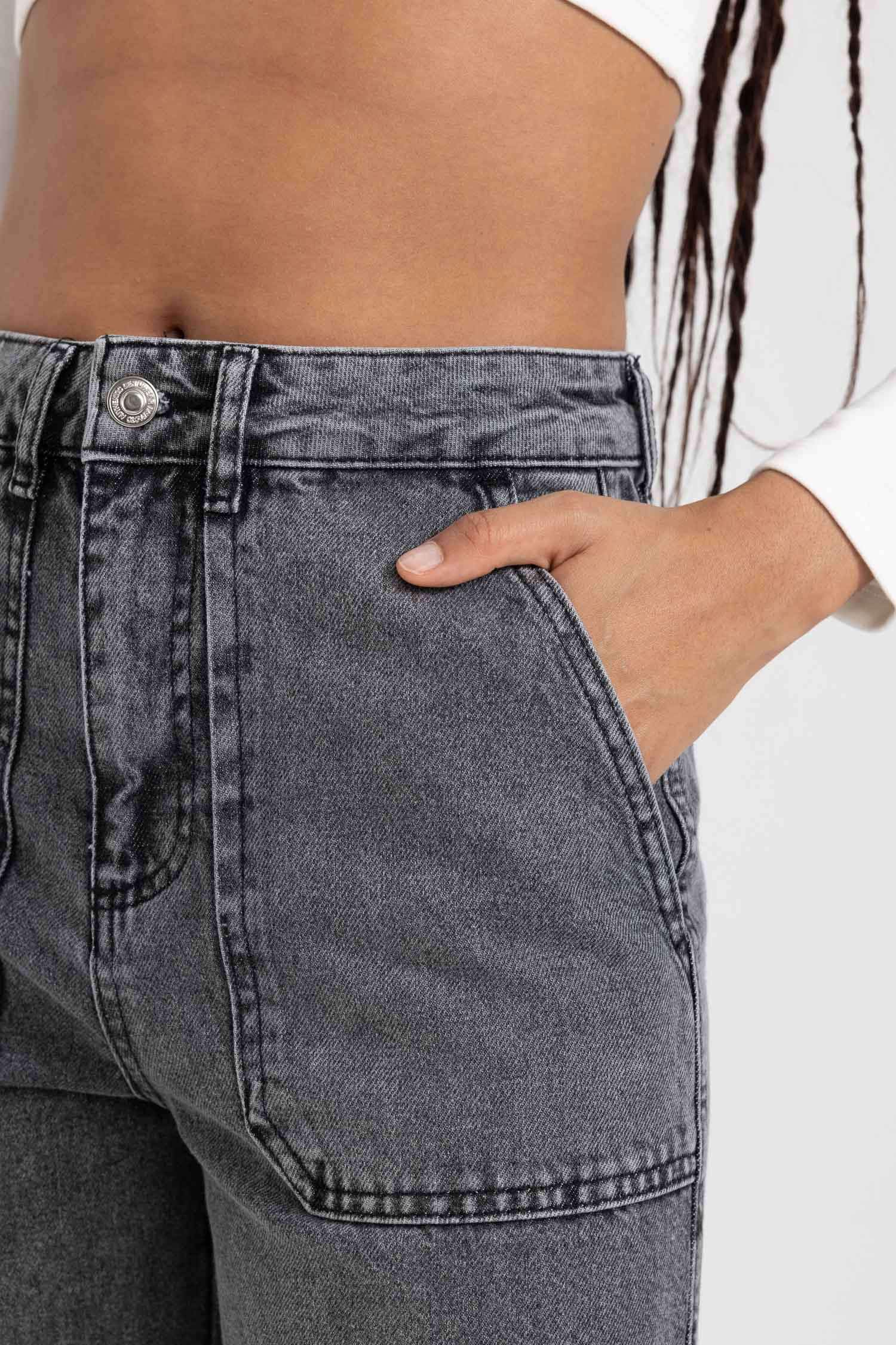 بنطلون جينز قطن وايد ليج