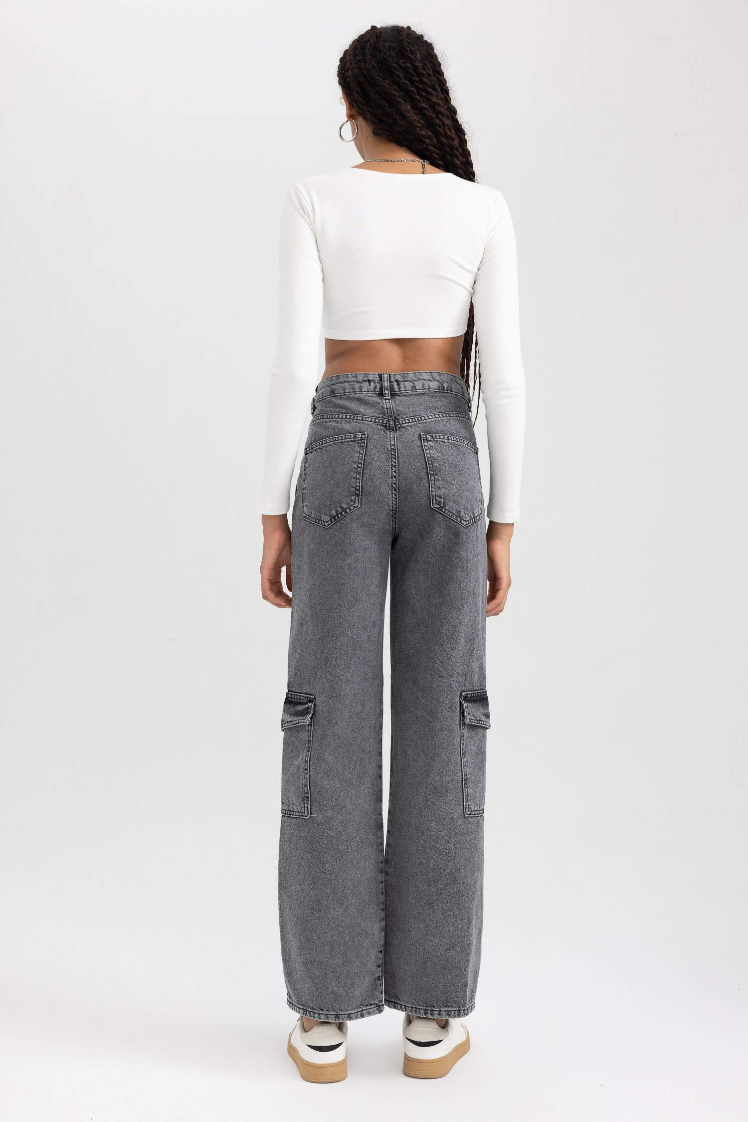 بنطلون جينز قطن وايد ليج