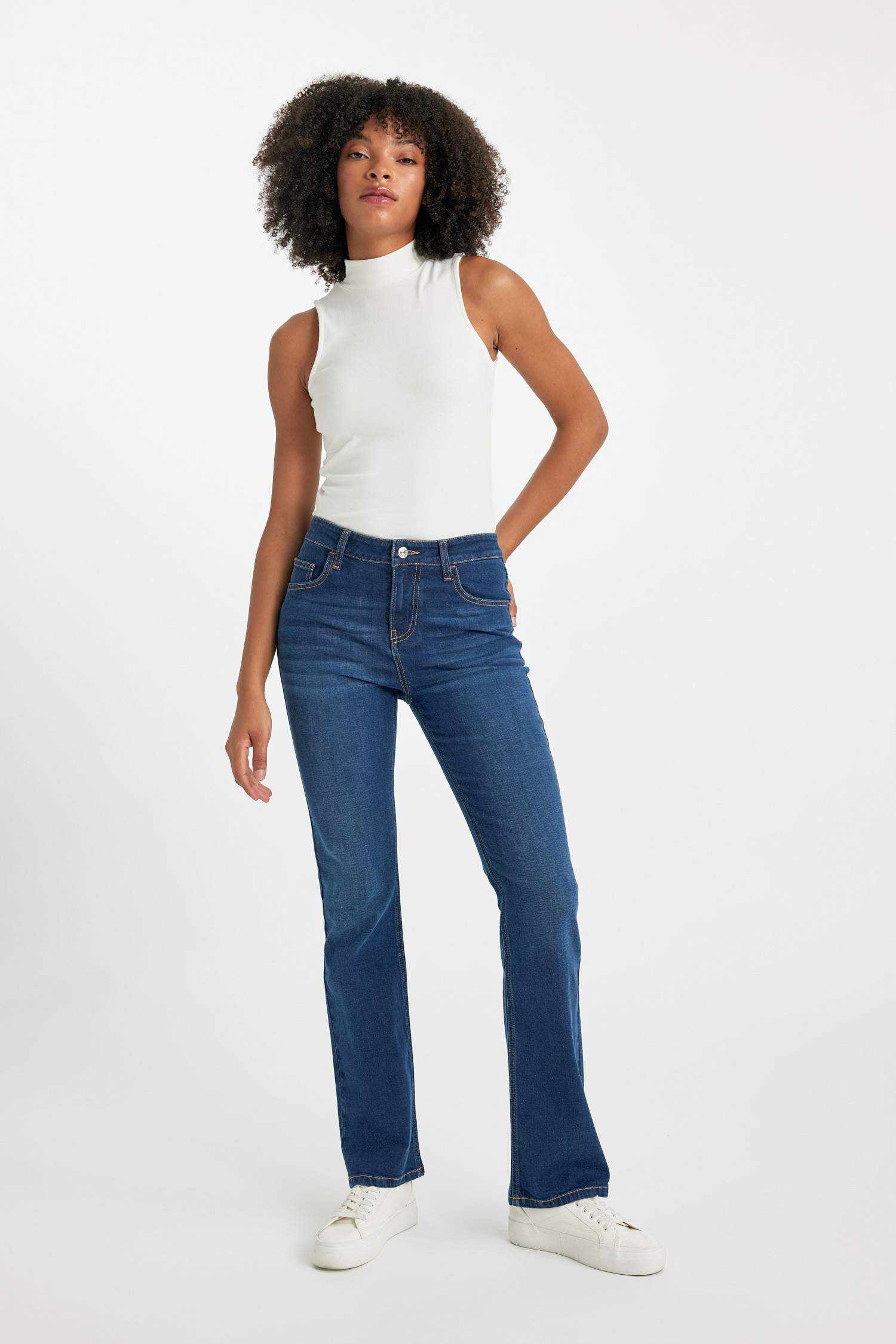 Pantalon Jean Long à Taille Haute