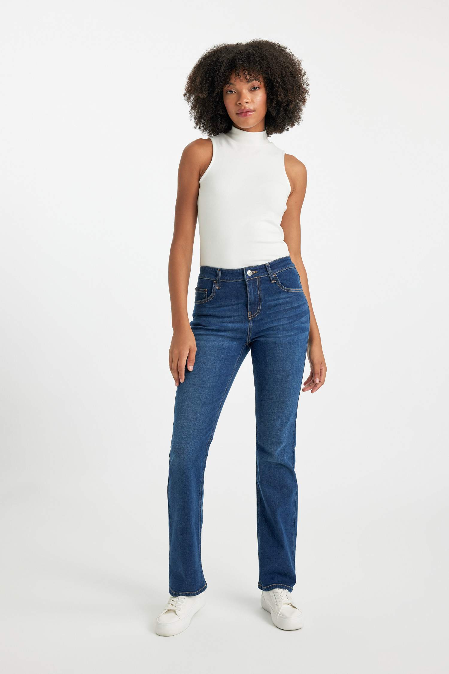 Pantalon Jean Long à Taille Haute