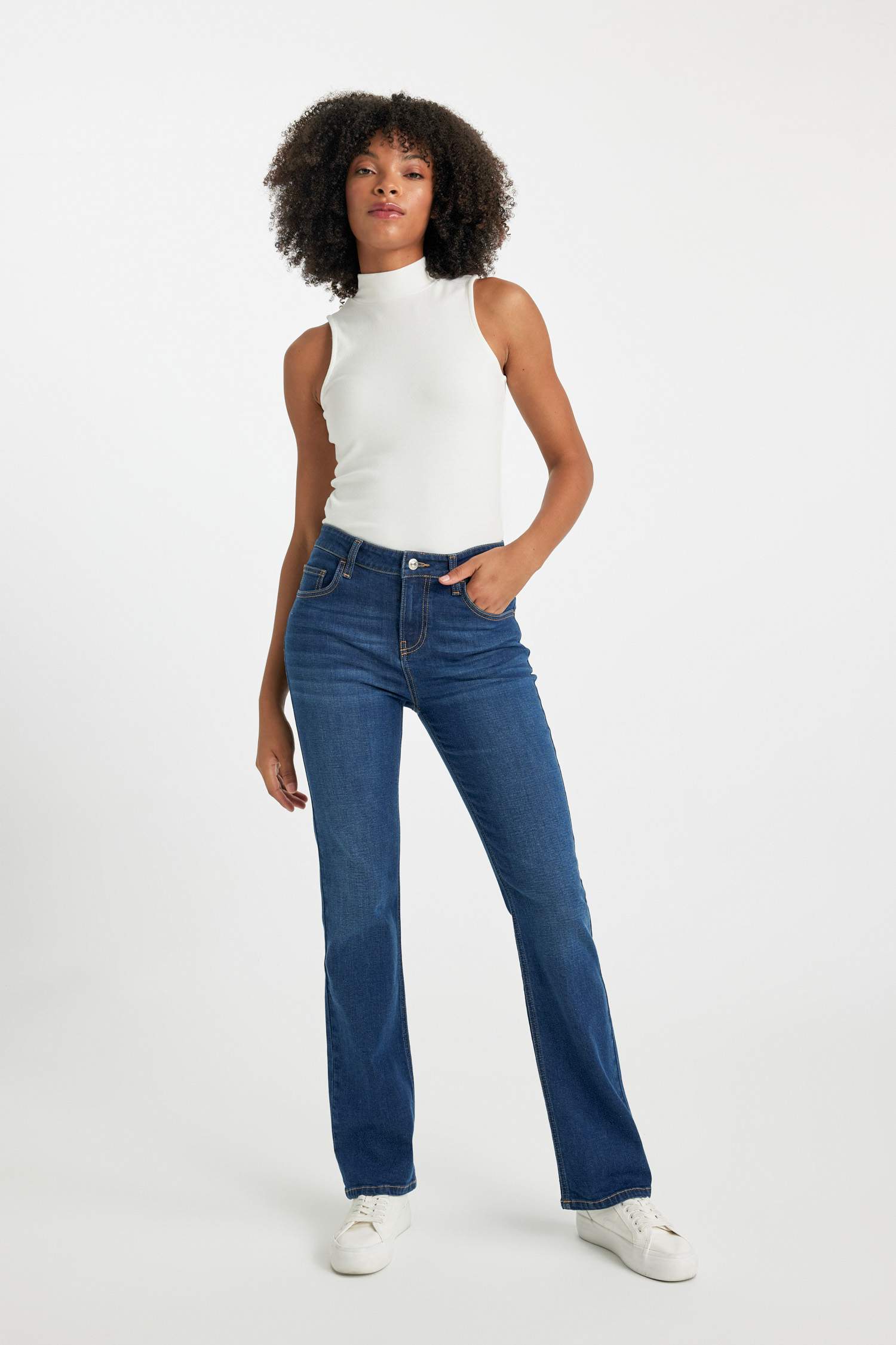 Pantalon Jean Long à Taille Haute