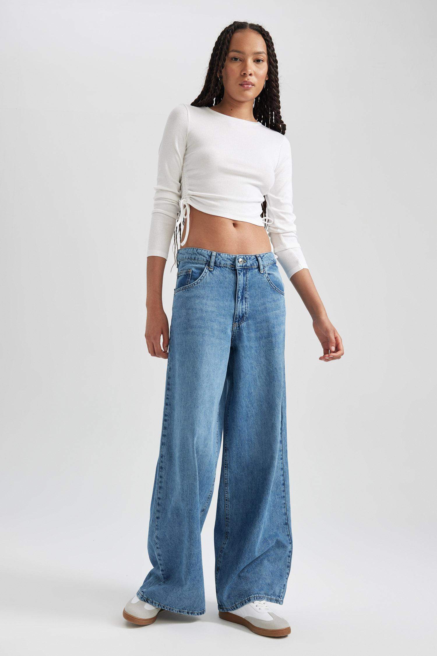 Palazzo Rahat Kalıp Yüksek Bel Geniş Paça Uzun Jean Pantolon