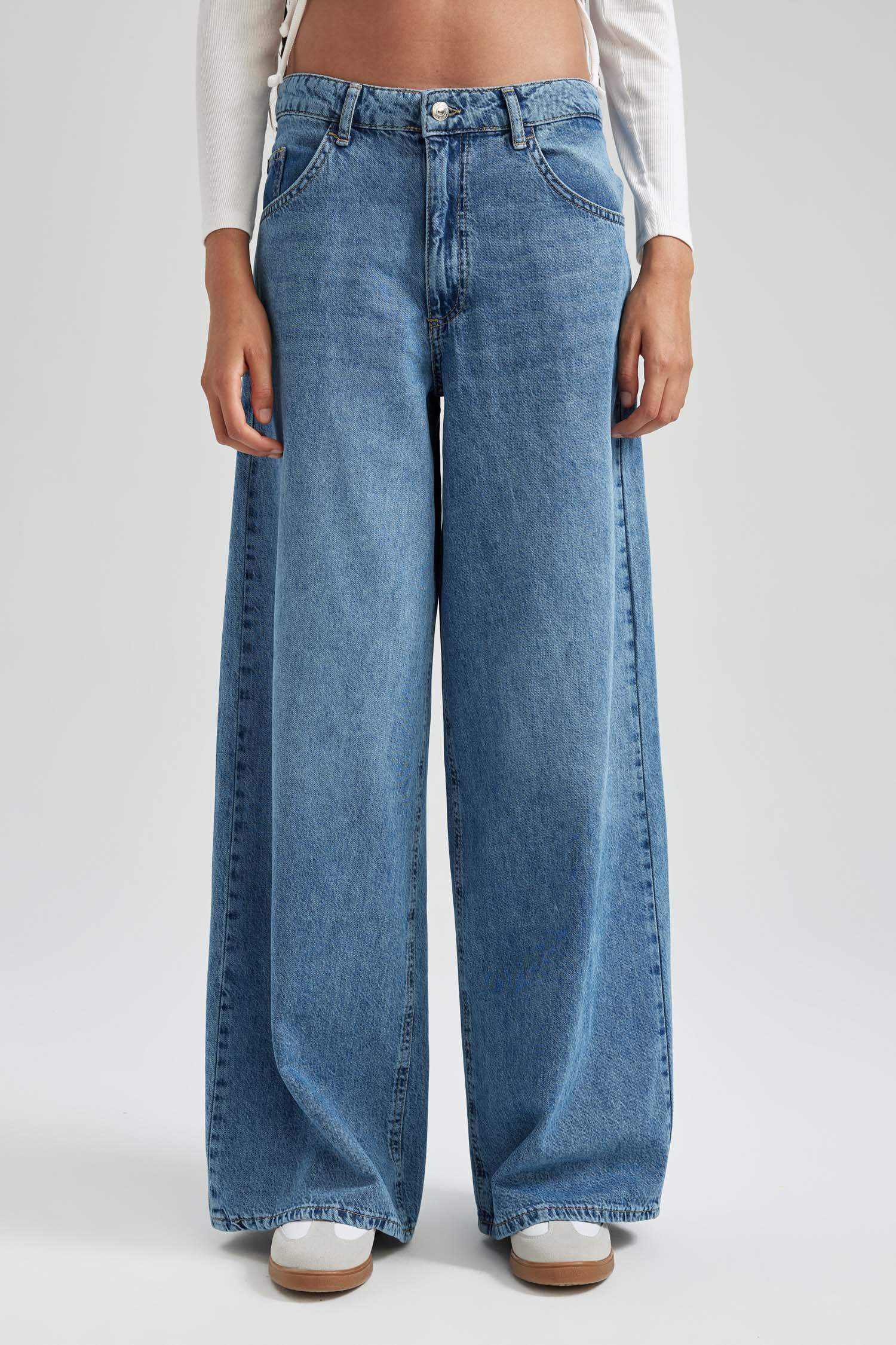 Palazzo Rahat Kalıp Yüksek Bel Geniş Paça Uzun Jean Pantolon