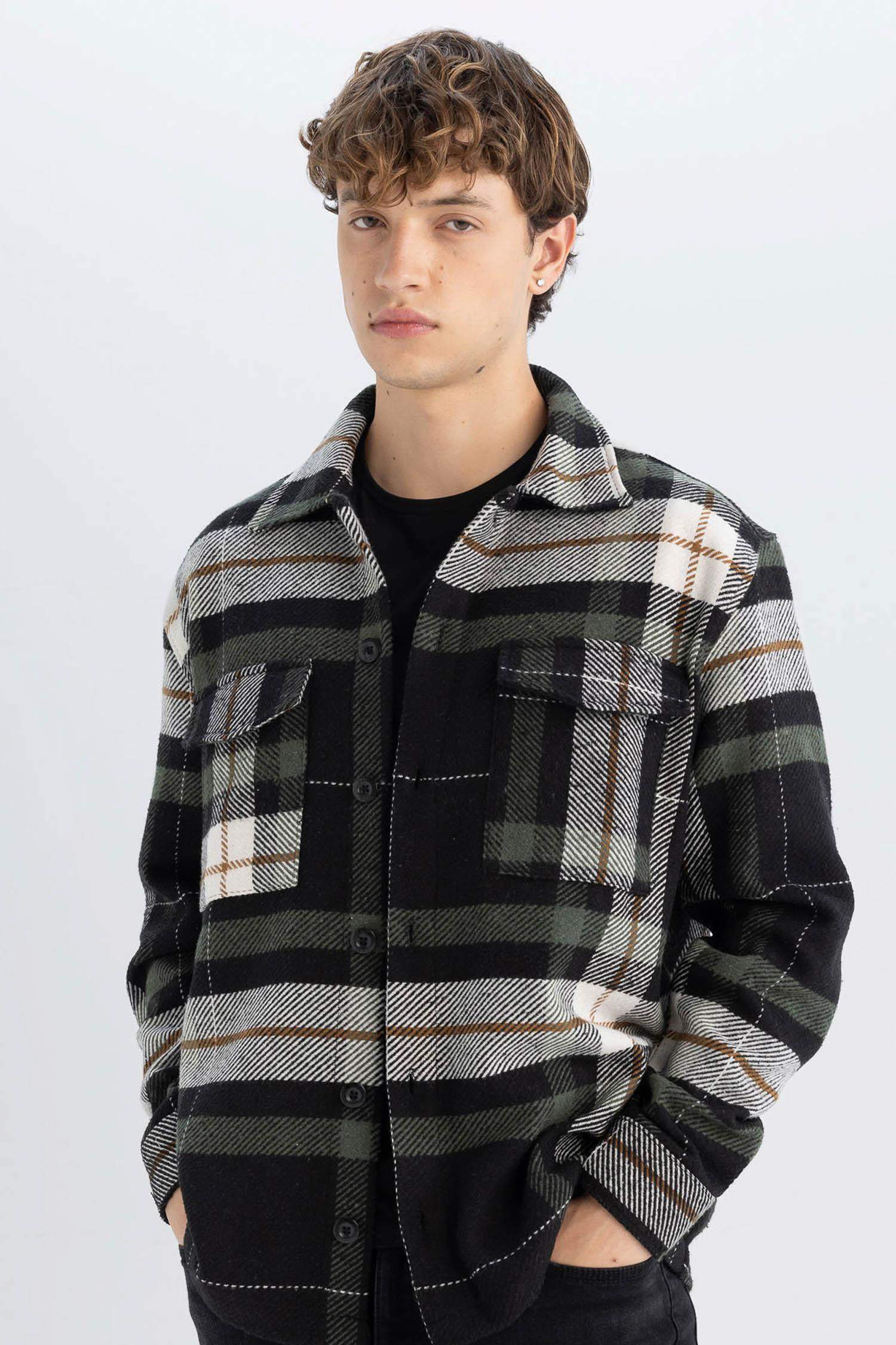 релакс пішімі чек Ұзын жеңді көйлек