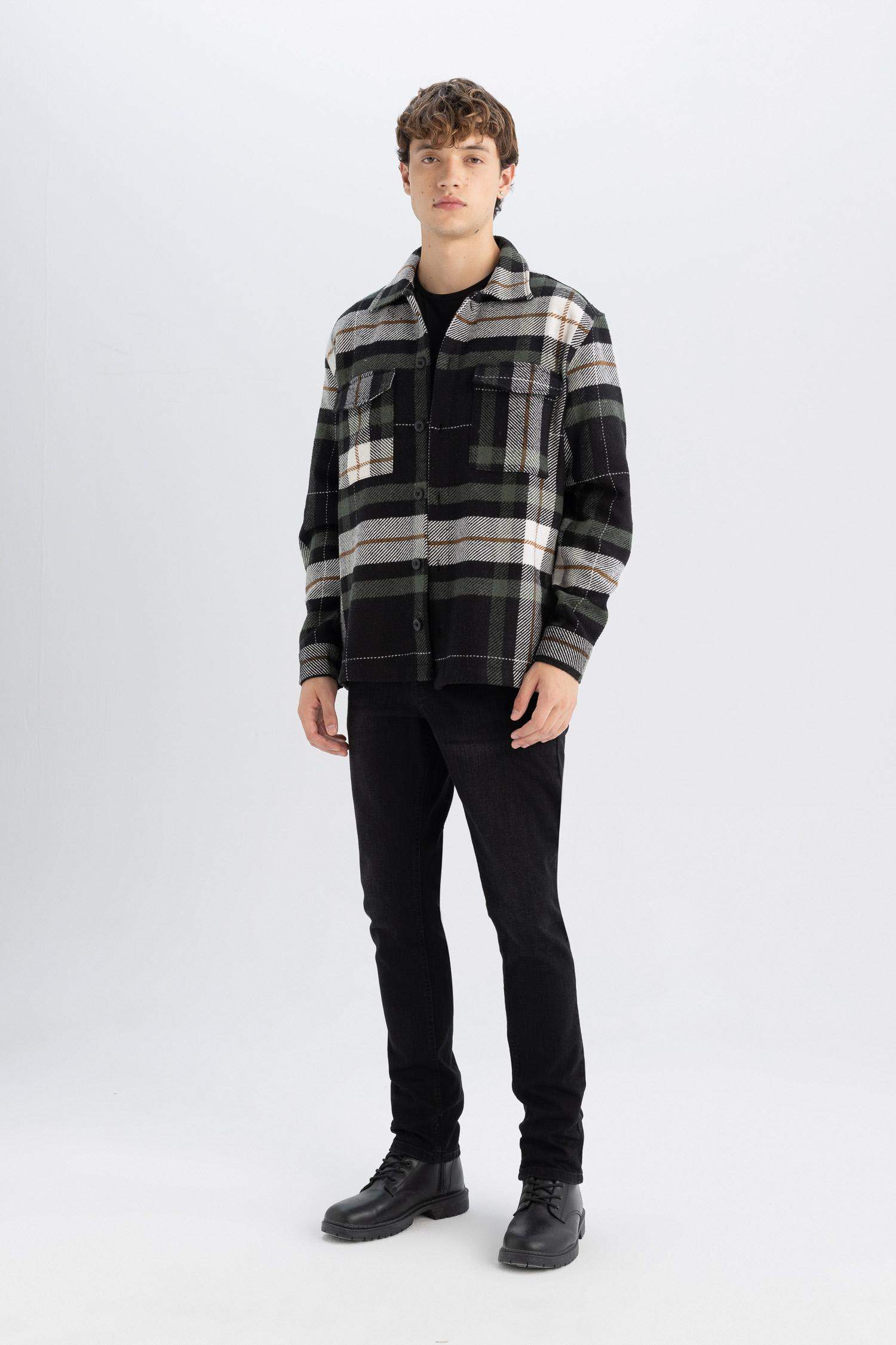 релакс пішімі чек Ұзын жеңді көйлек