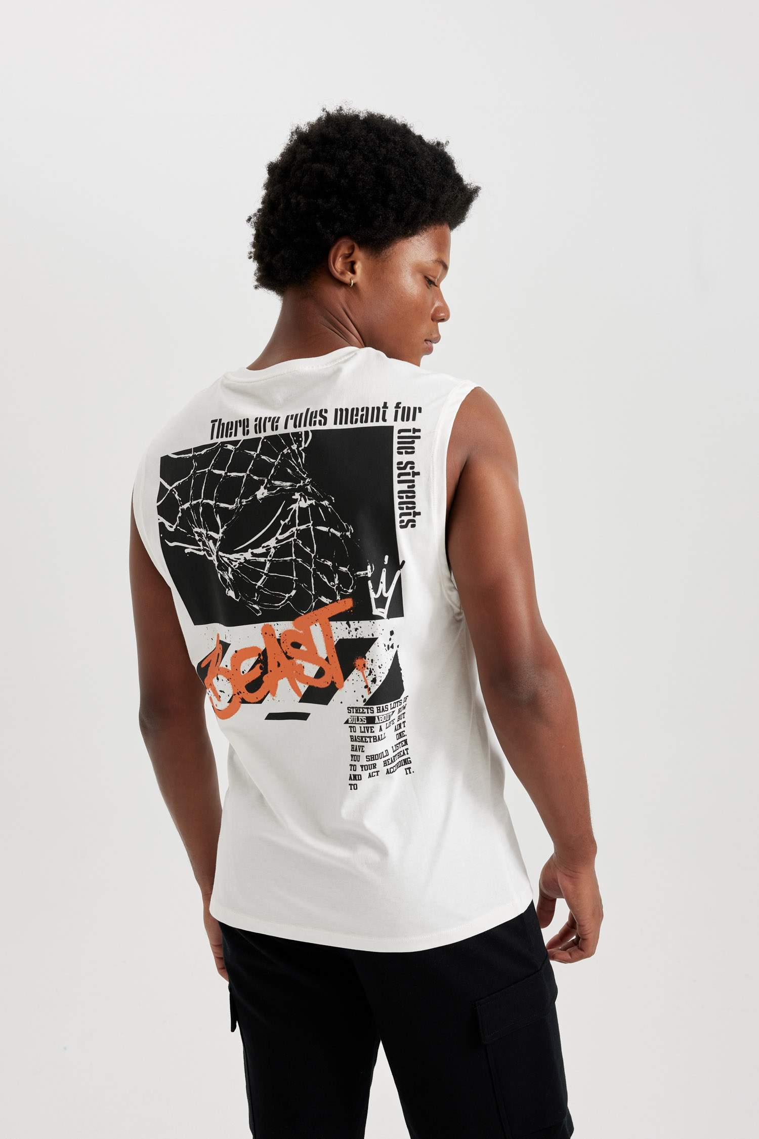 ☆☆雪☆☆Deuxieme dignity sleeveless White Man DeFactoFit Boxy Fit Printed Cotton Sleeveless T-Shirt