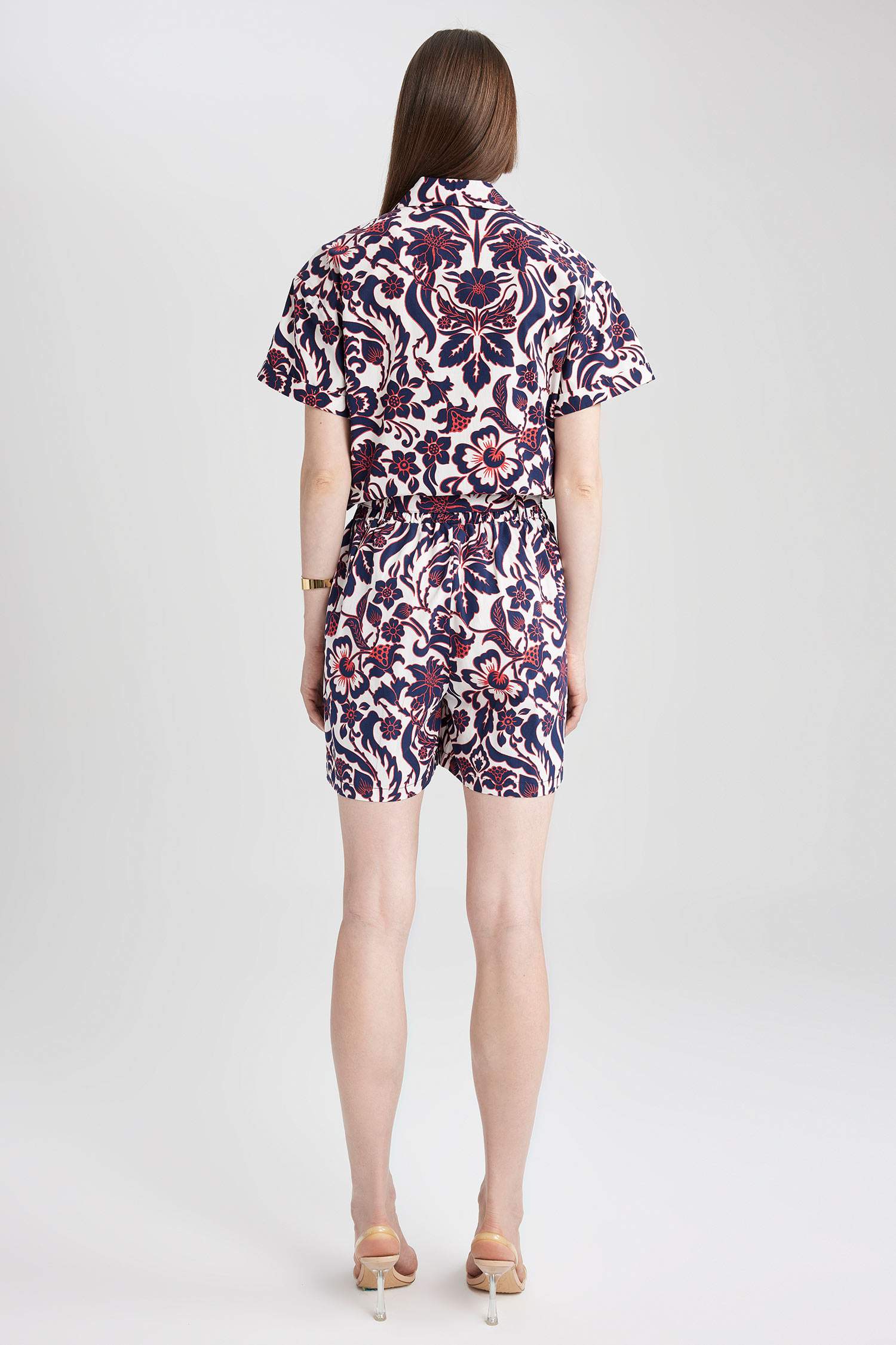 Yüksek Bel Geniş Paça Desenli Poplin %100 Pamuk Şort