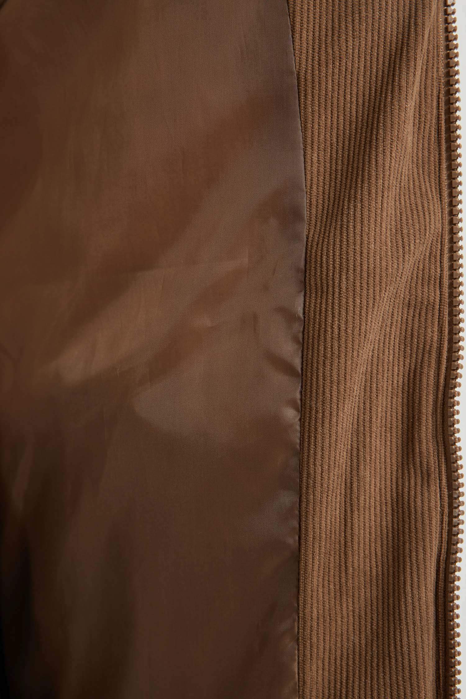 Relax Fit Kapüşonlu Fitilli Kadife Mont