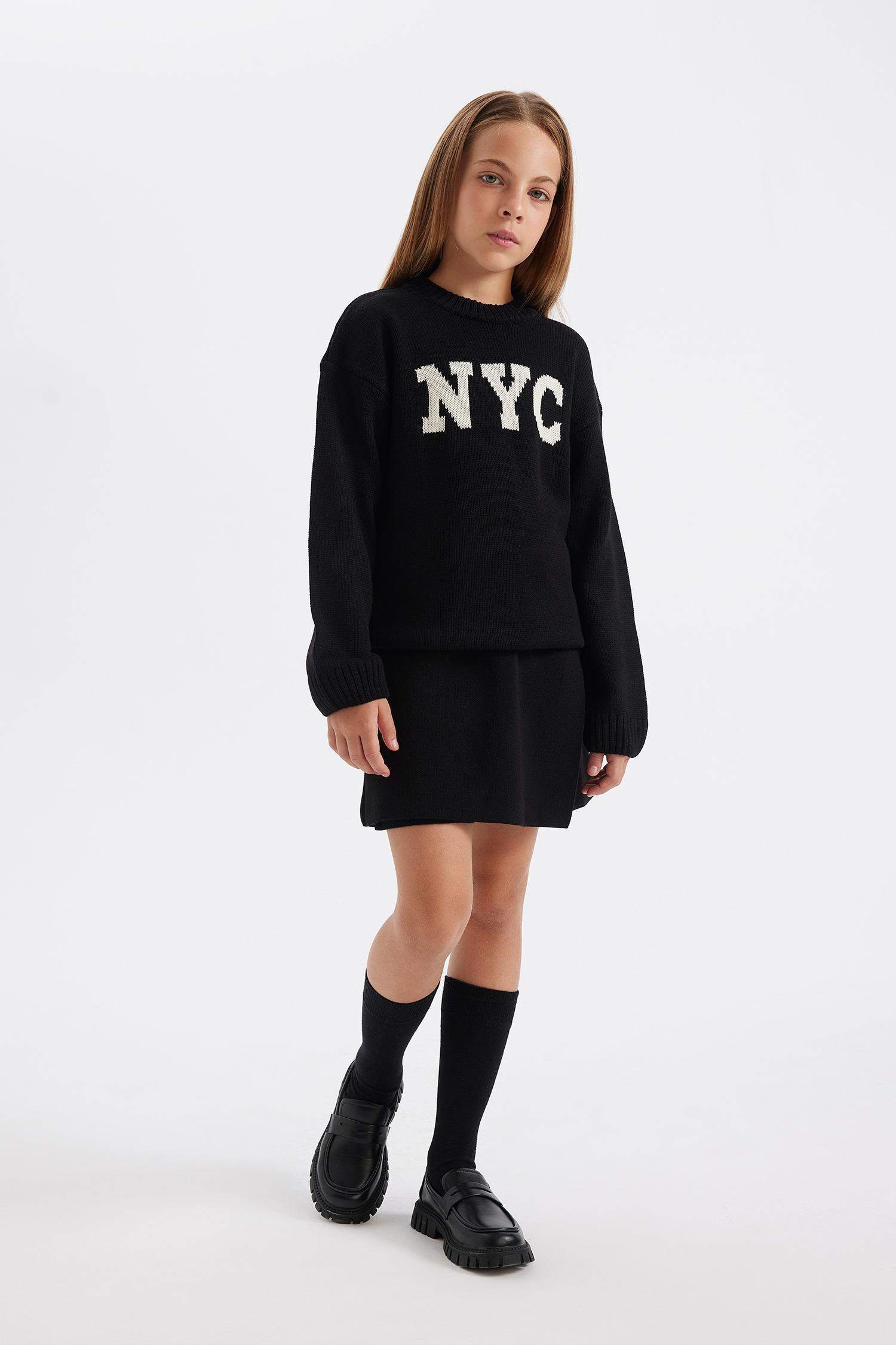 Kız Çocuk Siyah Basic Düz Okul Şort Triko Etek