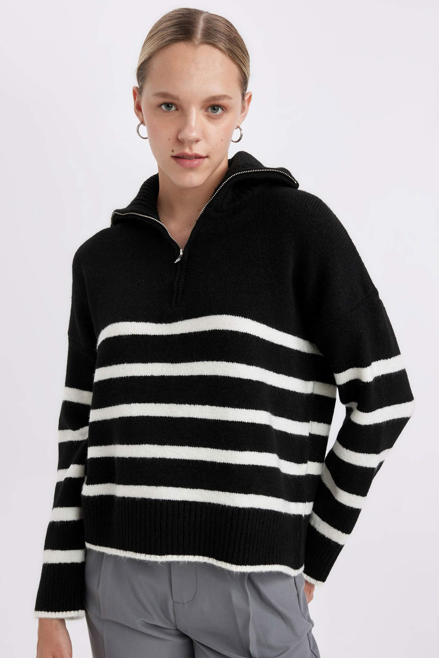 үлкен пішім поло жаға трикотаж Пулловер