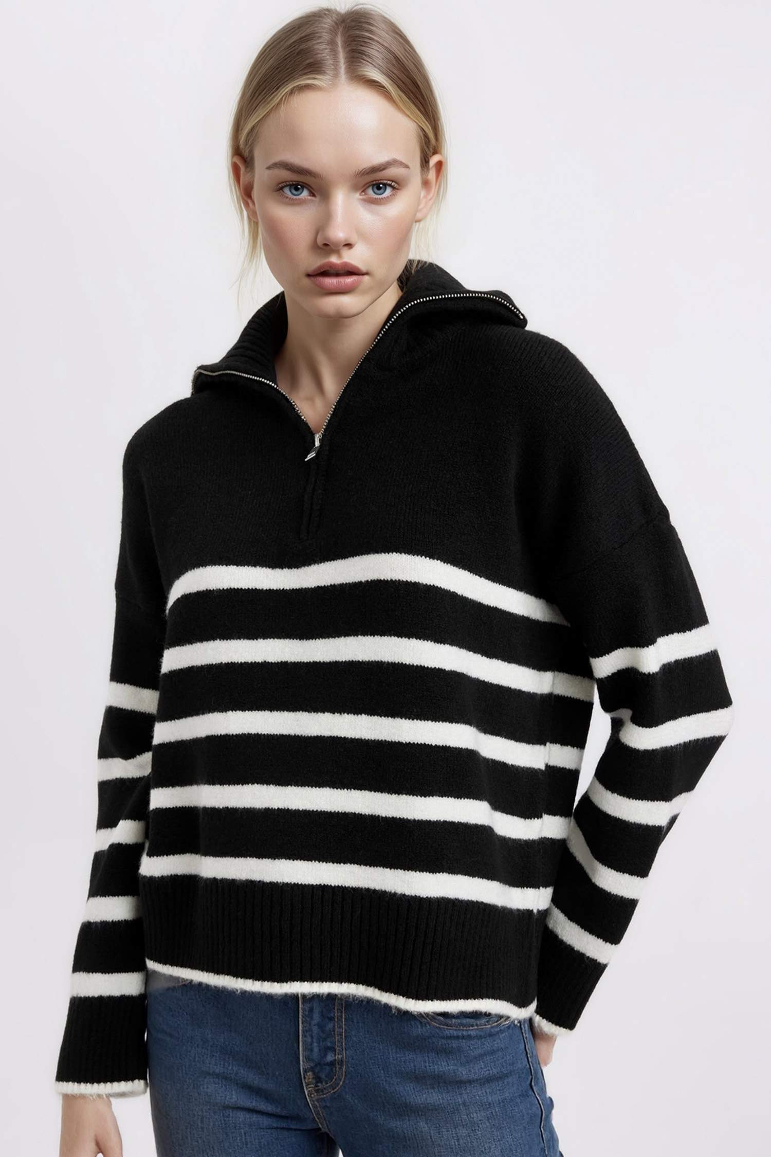 үлкен пішім поло жаға трикотаж Пулловер