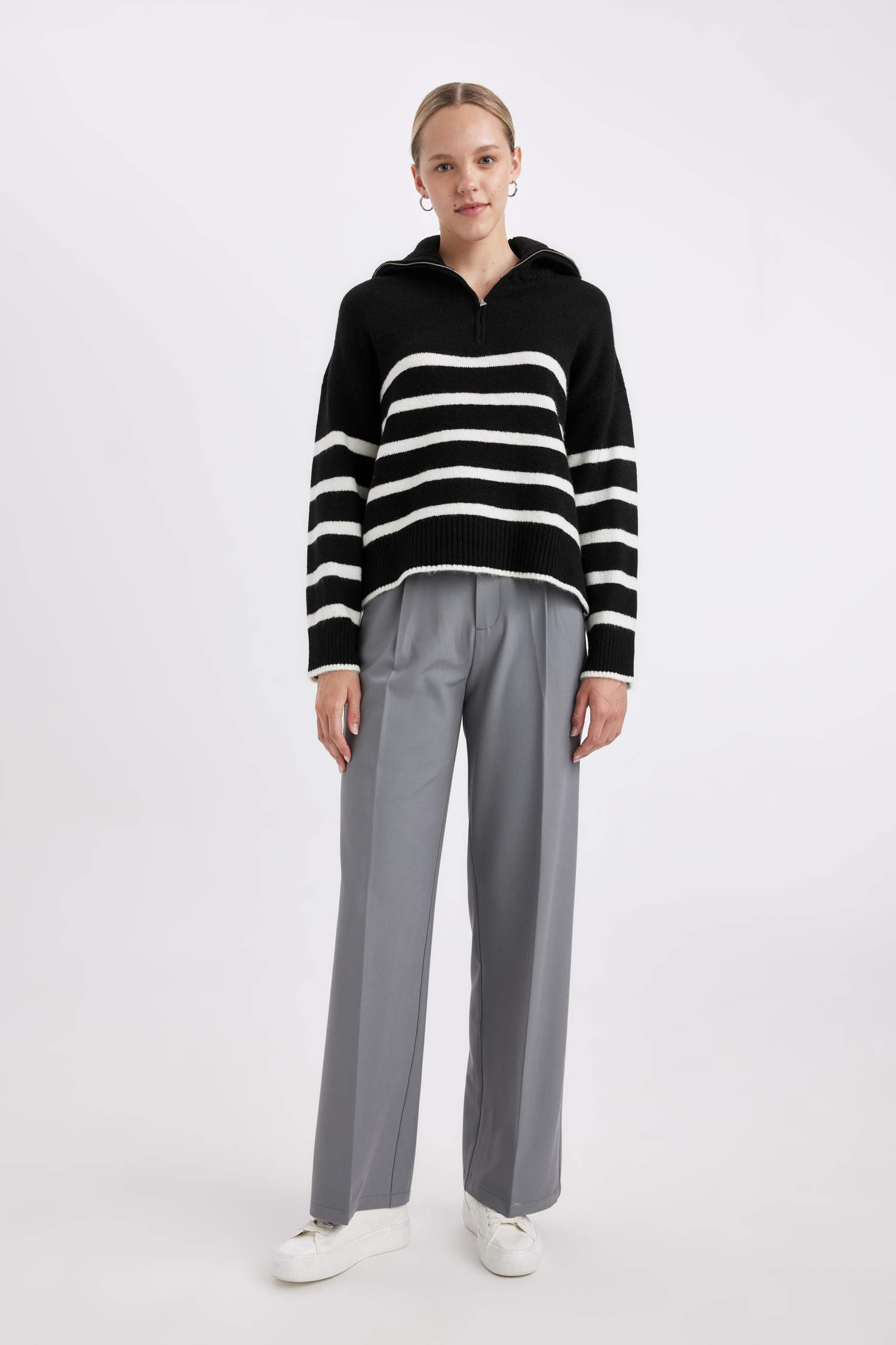 үлкен пішім поло жаға трикотаж Пулловер