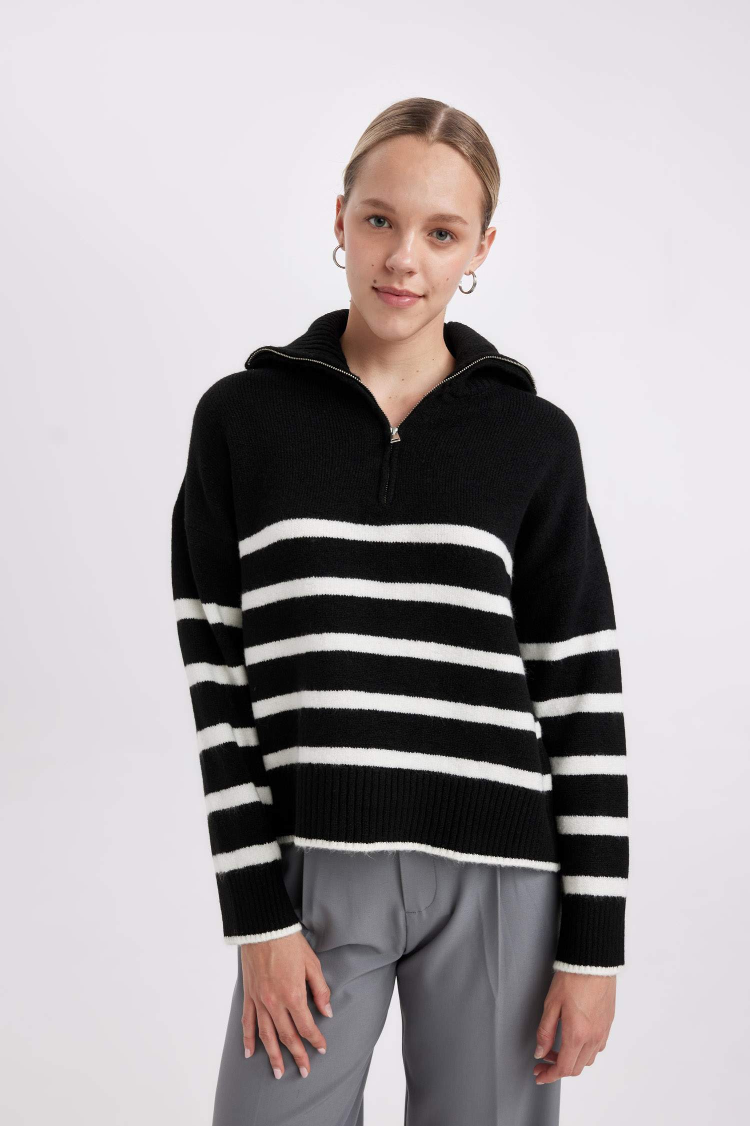 үлкен пішім поло жаға трикотаж Пулловер