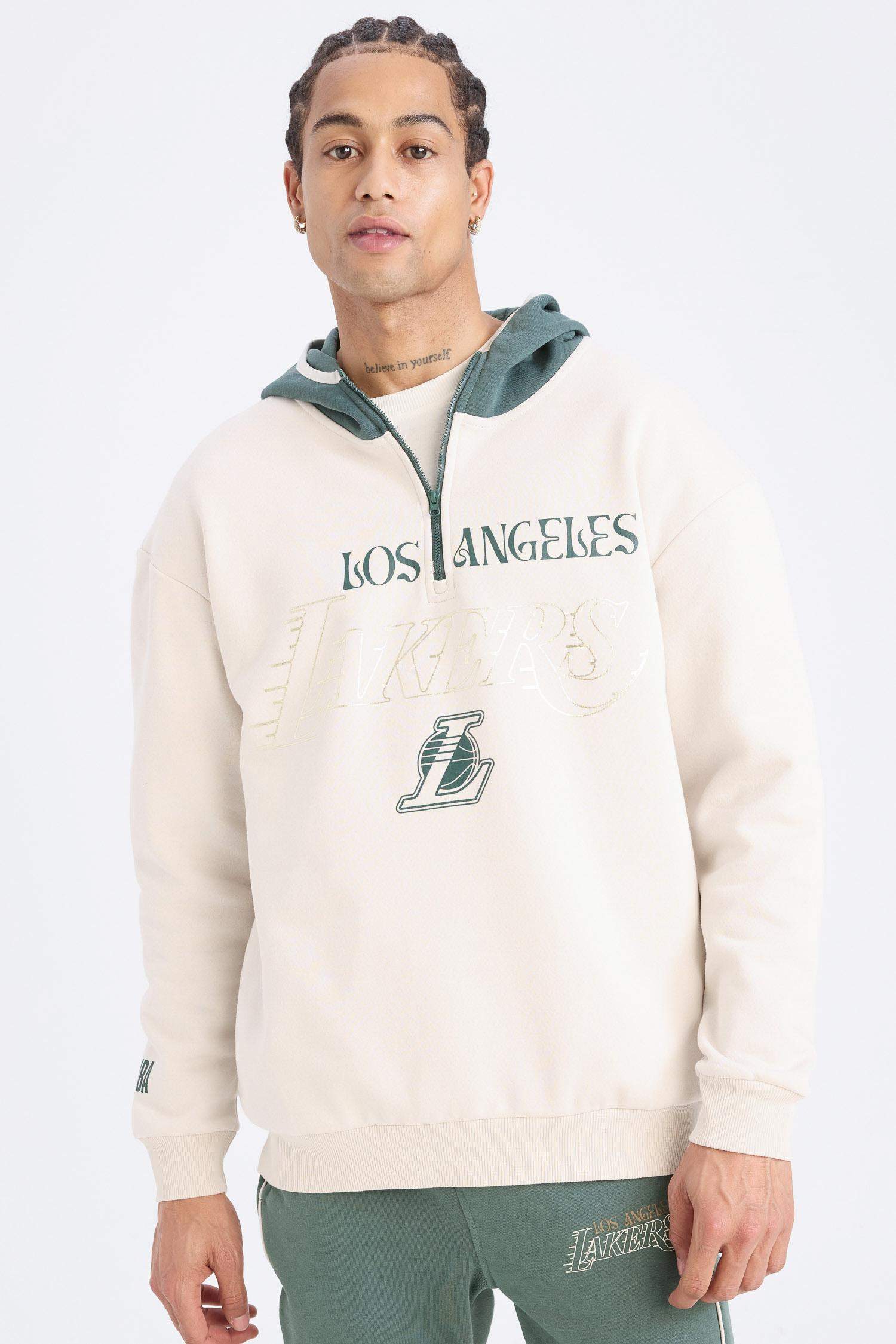 NBA Los Angeles Lakers Boxy Fit Kapüşonlu Fermuarlı Kalın Sweatshirt