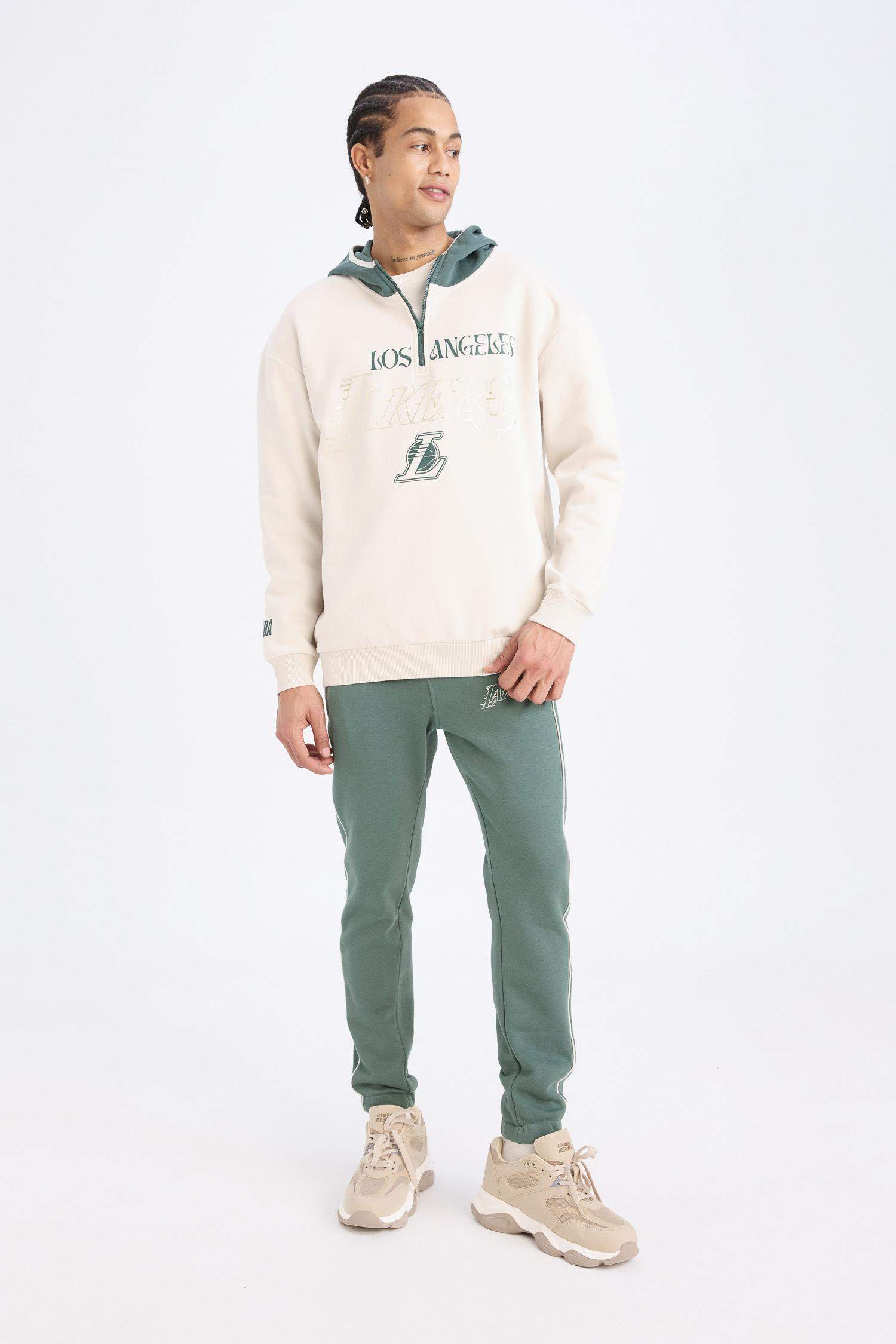 NBA Los Angeles Lakers Boxy Fit Kapüşonlu Fermuarlı Kalın Sweatshirt