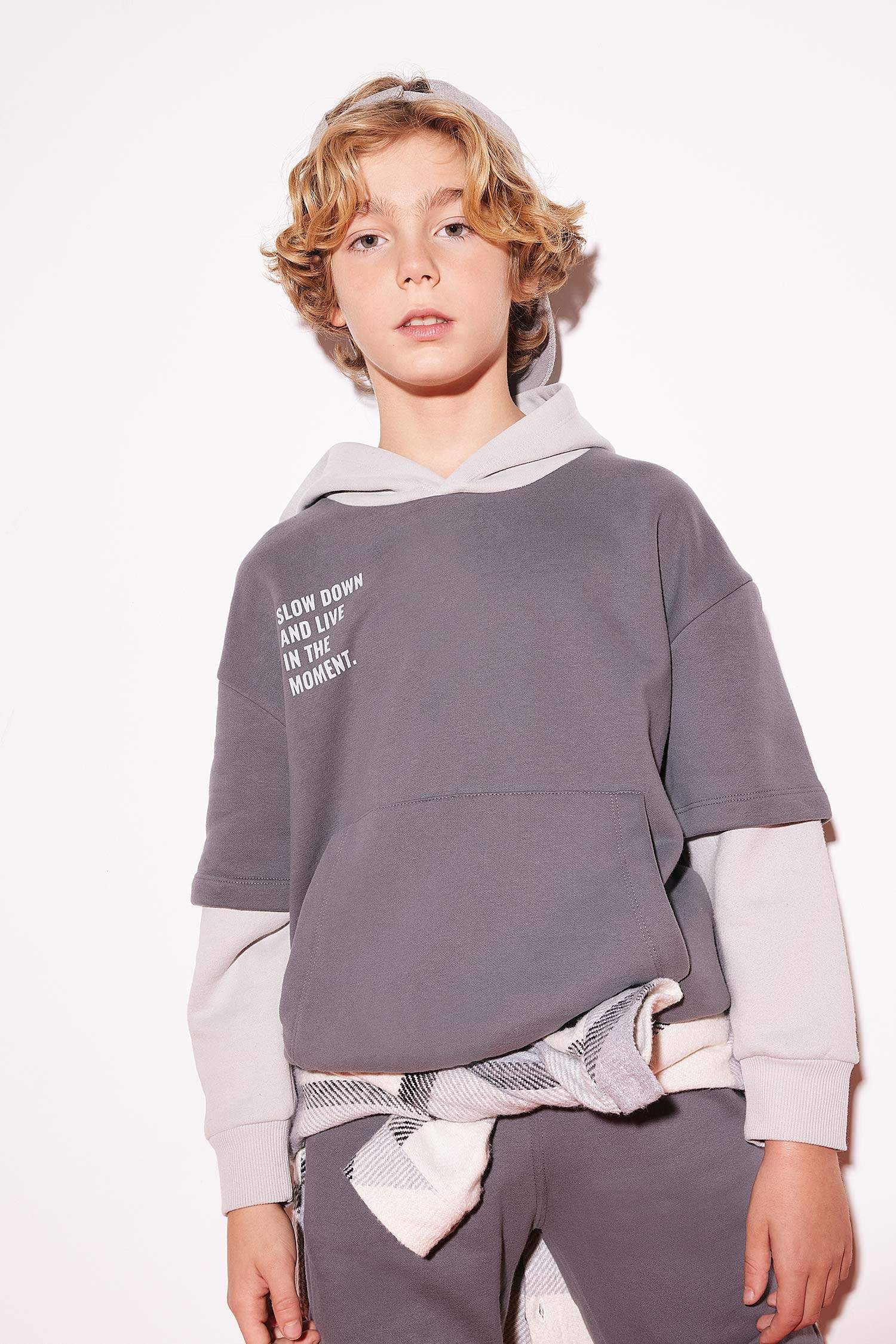 Grey BOYS TEENS Boy Oversize Fit Hooded Sweatshirt 2891037 DeFacto