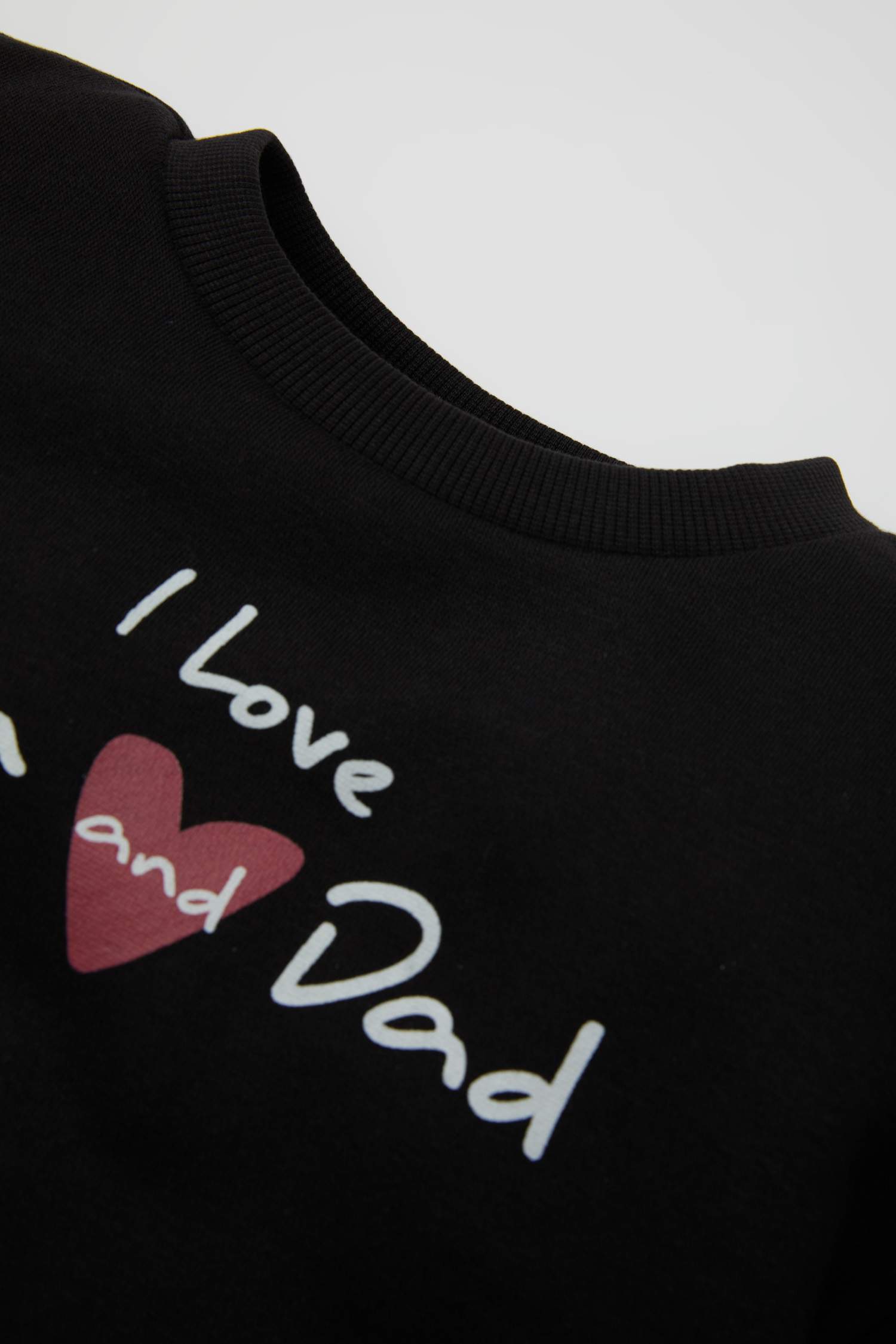 Kız Bebek Siyah Bisiklet Yaka Baskılı Pamuklu Sweatshirt