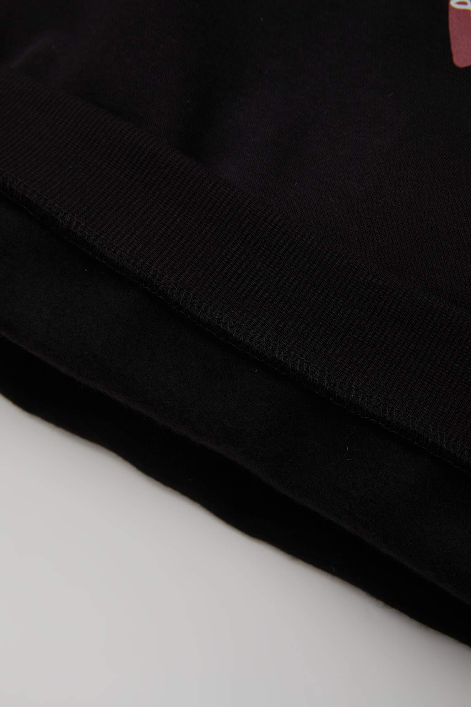 Kız Bebek Siyah Bisiklet Yaka Baskılı Pamuklu Sweatshirt